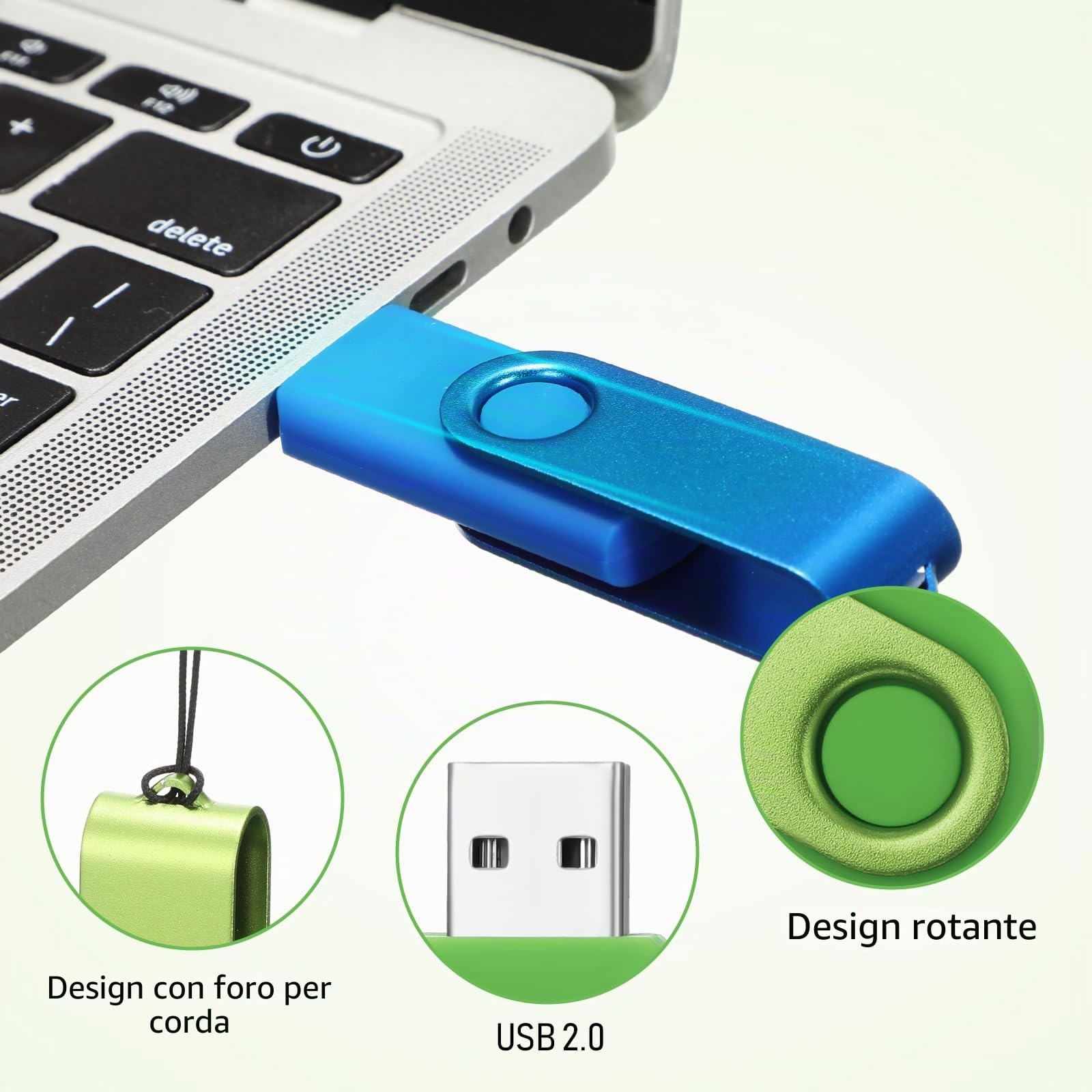 Copkim Confezione da 50 chiavette USB 2.0 da 32 GB, portatili, girevoli con luce LED, per ufficio, scuola, archiviazione dati, backup