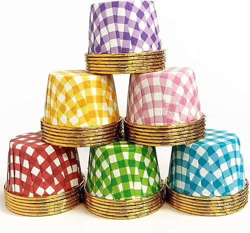 Miniatura 3 de 200 tazas para hornear cupcakes de papel de guingán, forros dorados a cuadros de 3.5 onzas para muffins, mini moldes para tartas, envoltorios,