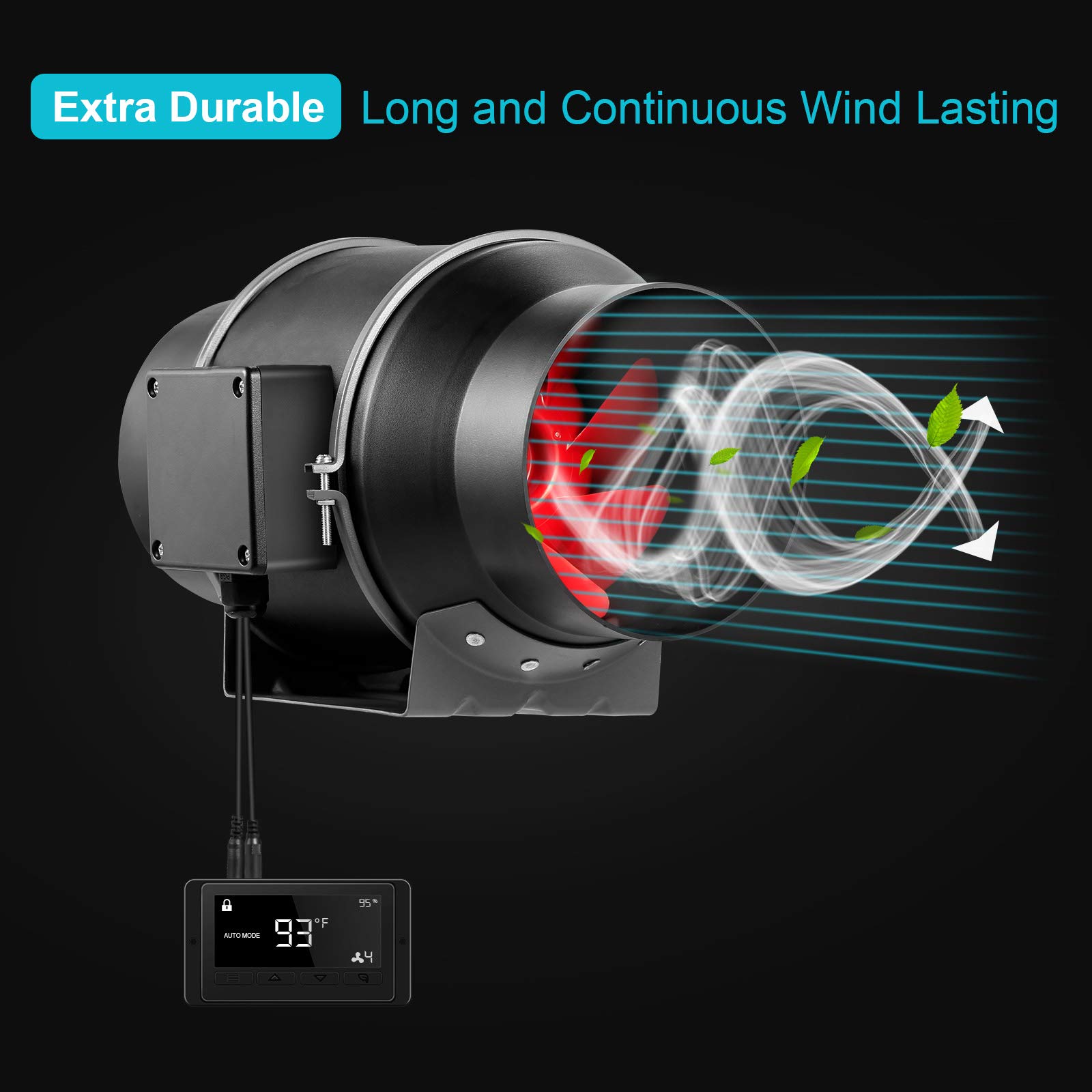 Aygrochy 4 inch Inline Duct Fan with Temperature and Humidity Controller, Extractor Fan for