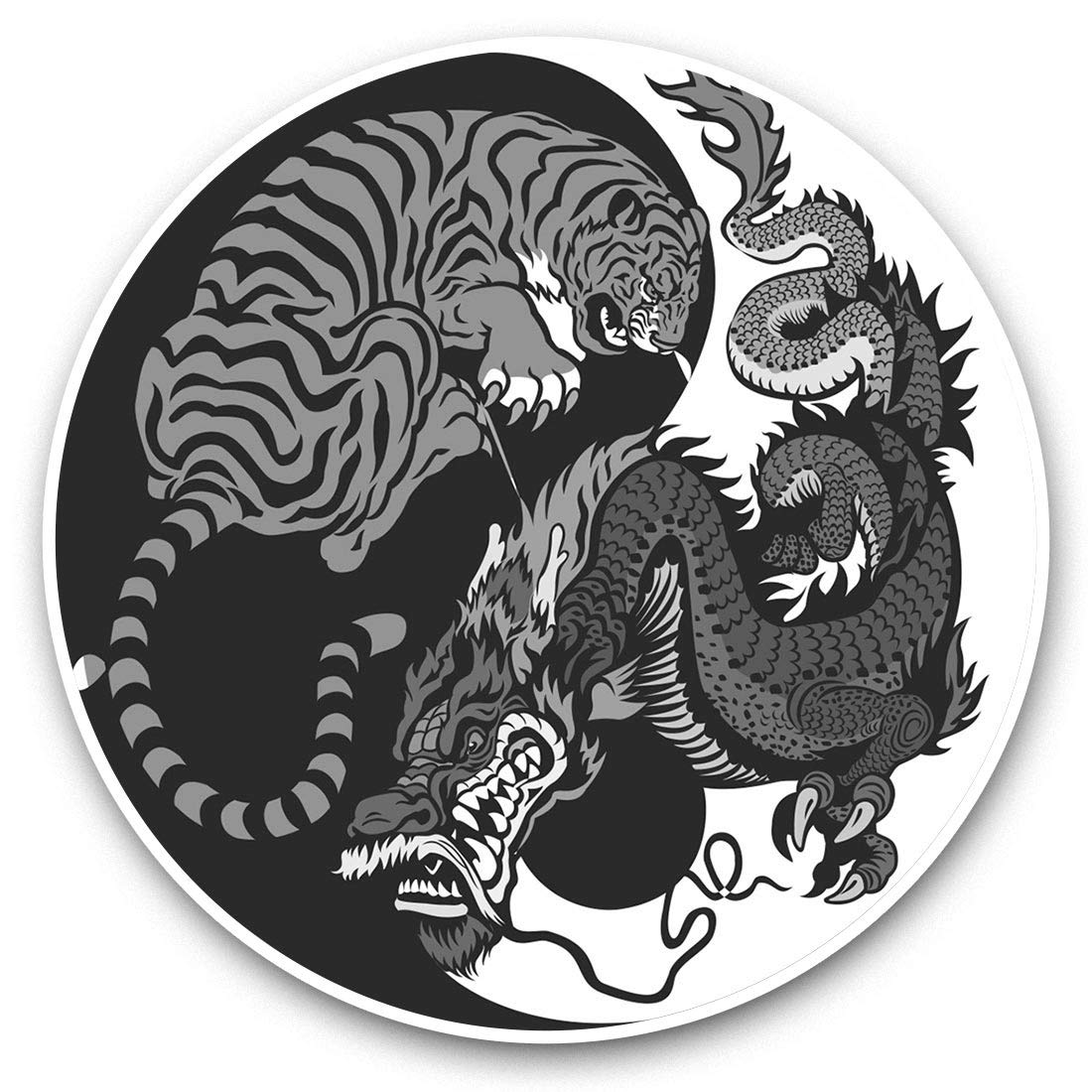 2 x 7.5cm Vinyl Stickers (bw) - Yin Yang Tiger Dragon Chinese Karate 40037