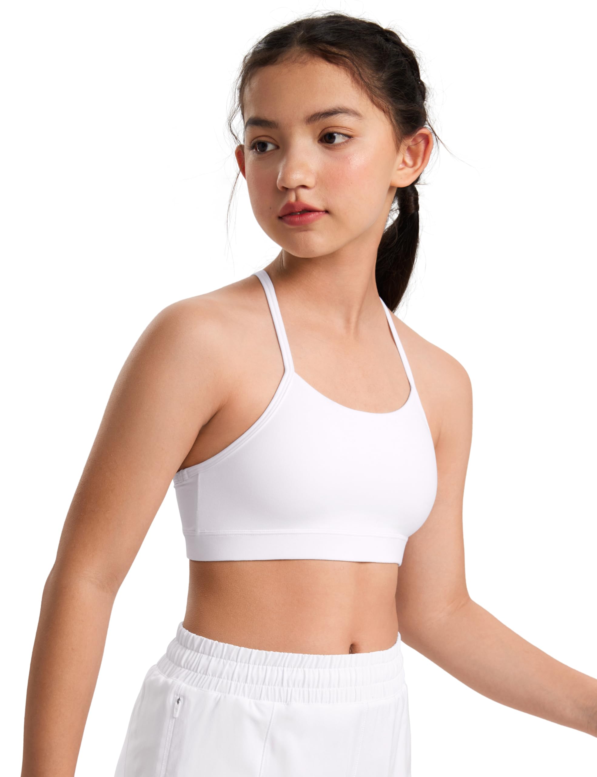 CRZ YOGA Butterluxe Girls Sports Bra - Spaghetti Strap Y Back Racerback for Teens Kids Training Yoga Comfort Crop Top