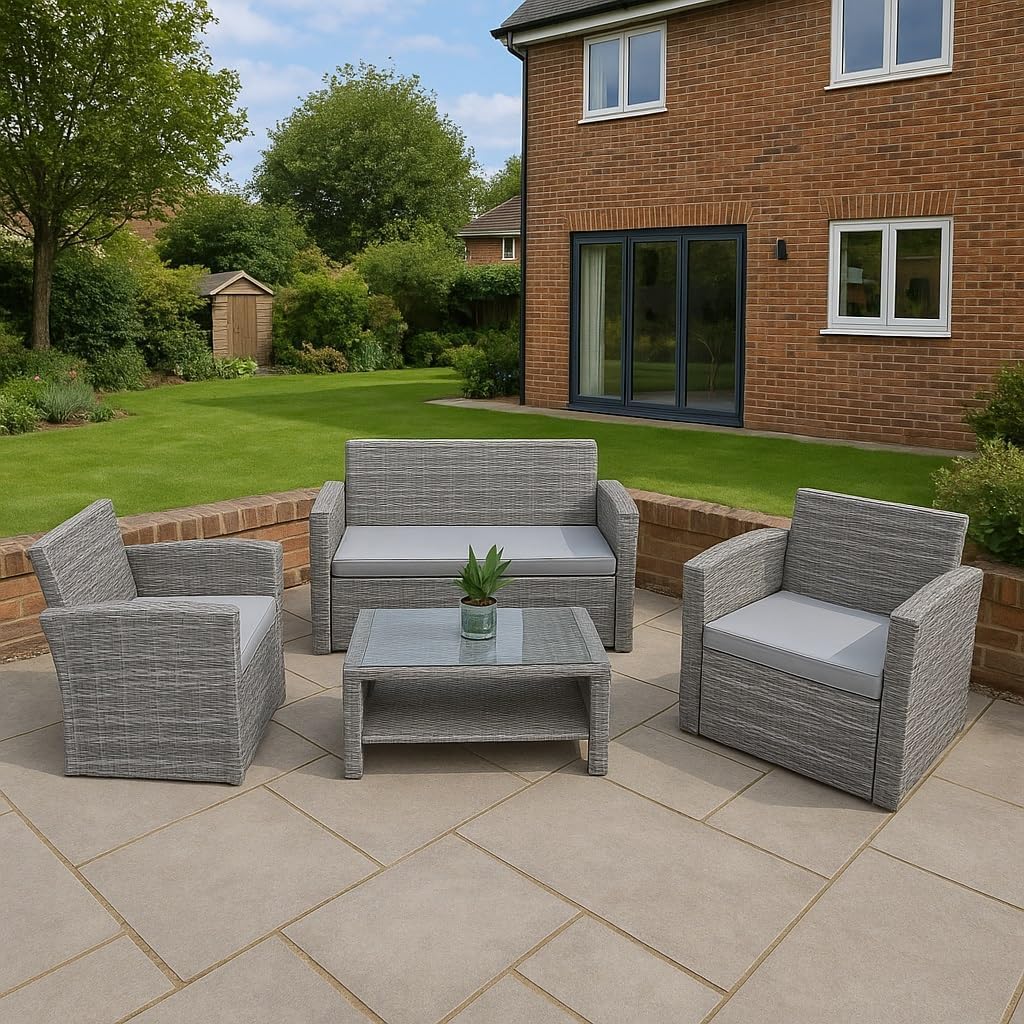4 Seater Rattan Garden Furniture Set with Loveseat and Coffee Table