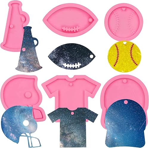 Molde de silicona de béisbol para llavero de pelota deportiva, 6 unidades, cascos de voleibol de fútbol, megáfono, camiseta de resina, moldes de