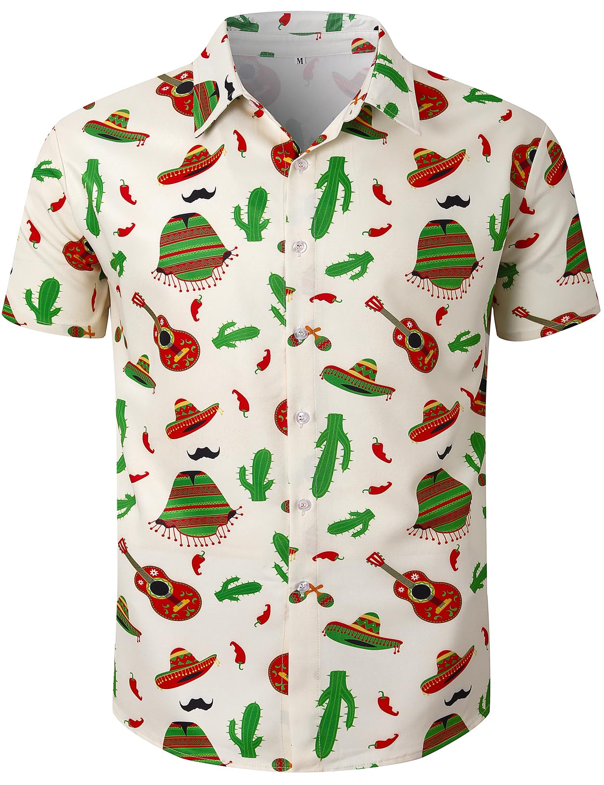 Men's Mexican Shirt Button Down Fiesta Serape Poncho Costume Short Sleeve Party Shirt, S-4XL, Cinco De Mayo, Large