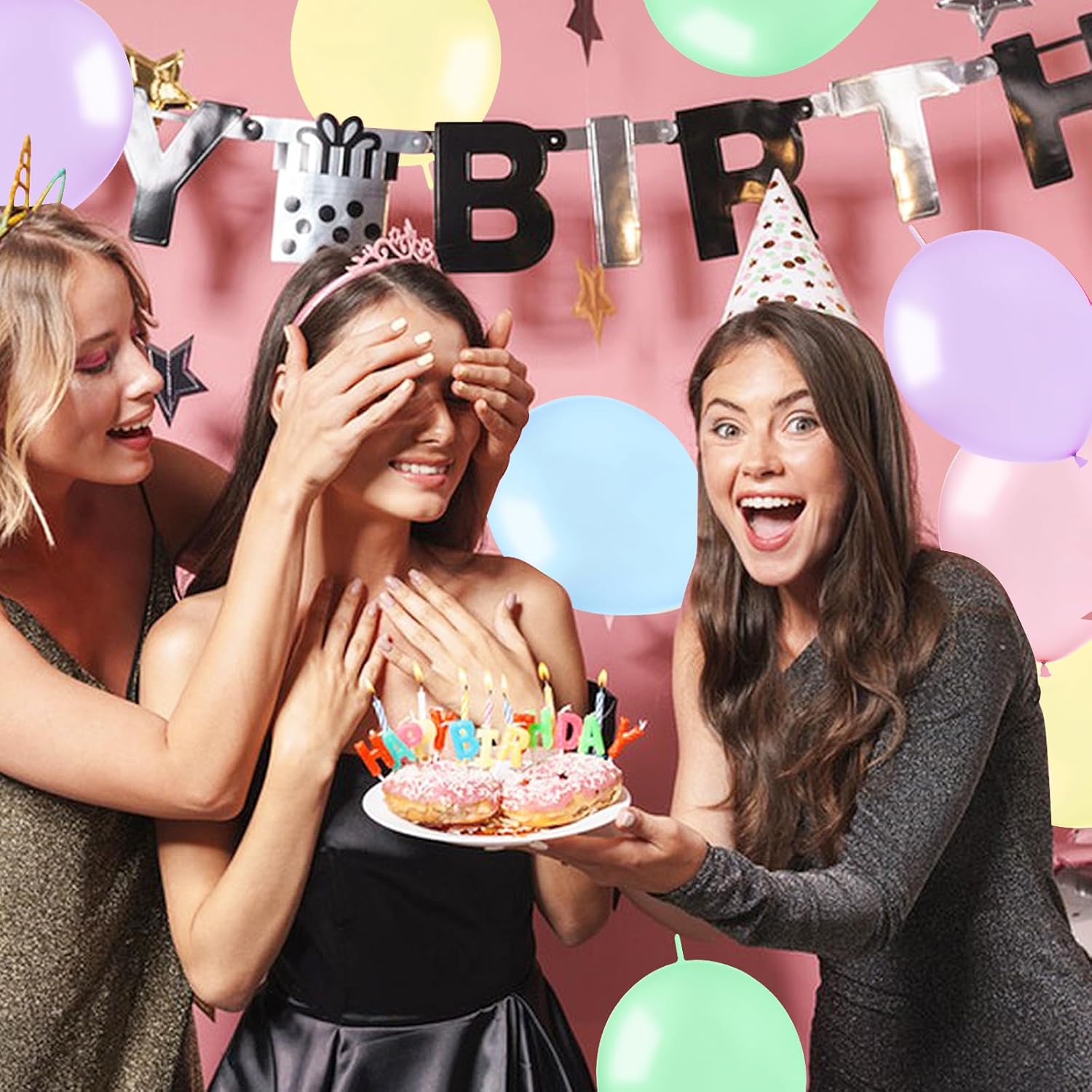 Link Balloons 12 Inch - 100 Pcs Quick Link Balloon Latex Linking Balloons Connected Linkable Balloon Birthday Wedding Party Decorations(Macaron Color)