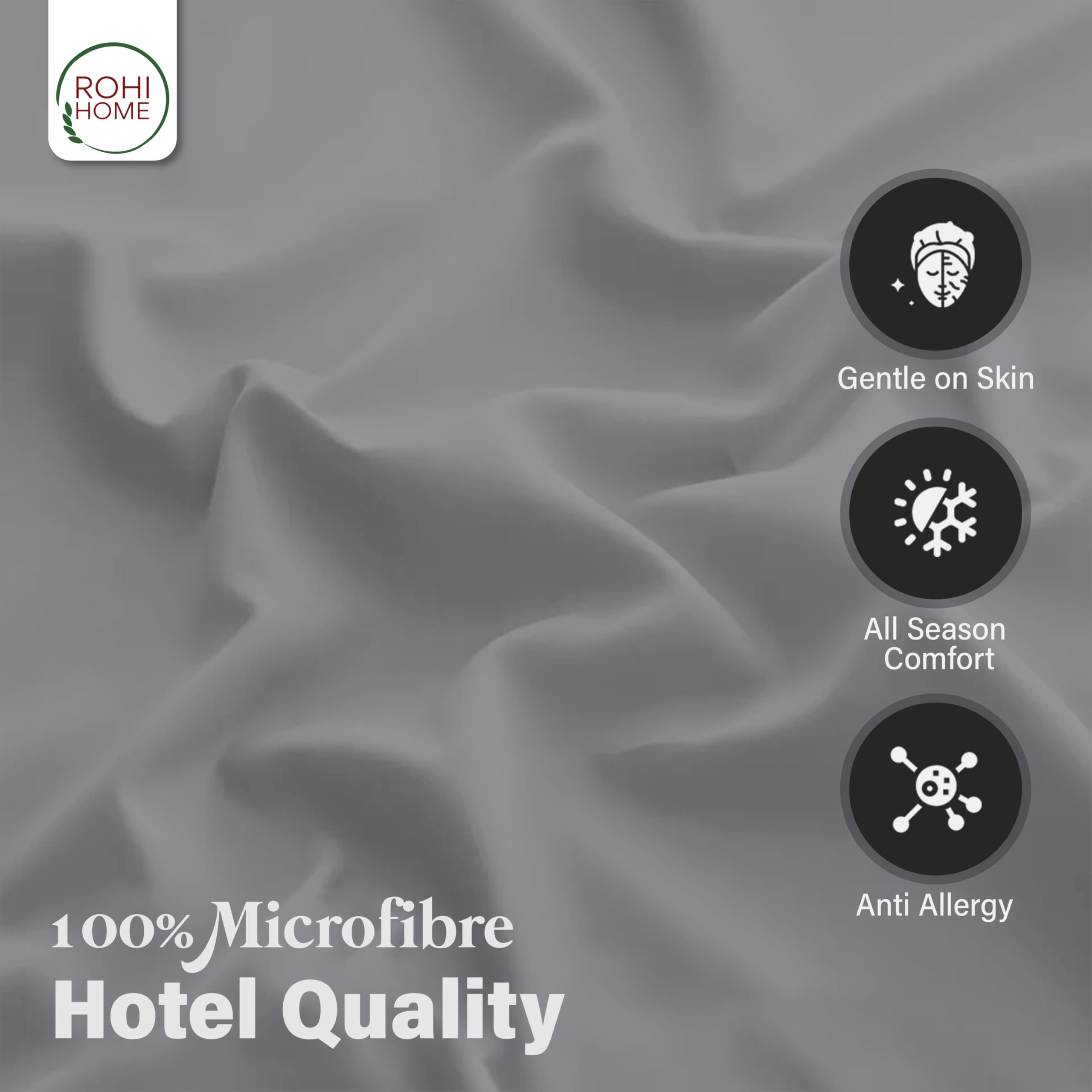 Rohi Microfibre Grey Pillowcases 2 Pack, Soft & Smooth Envelope Closure Pillow Covers - Image 3