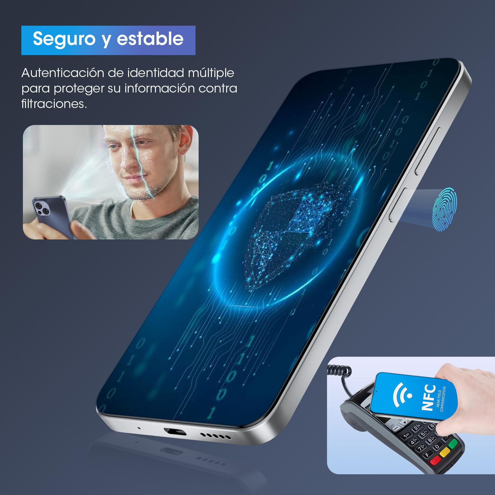 CWOWDEFU S18 Android 14 Teléfono Móvil Libres 2024,16G 256G Smartphone Portátil,6.58 FHD cámara incell,48MP 24MP,Dual SIM 4G,Octa-Core/GPS/NFC/OTG Blanco