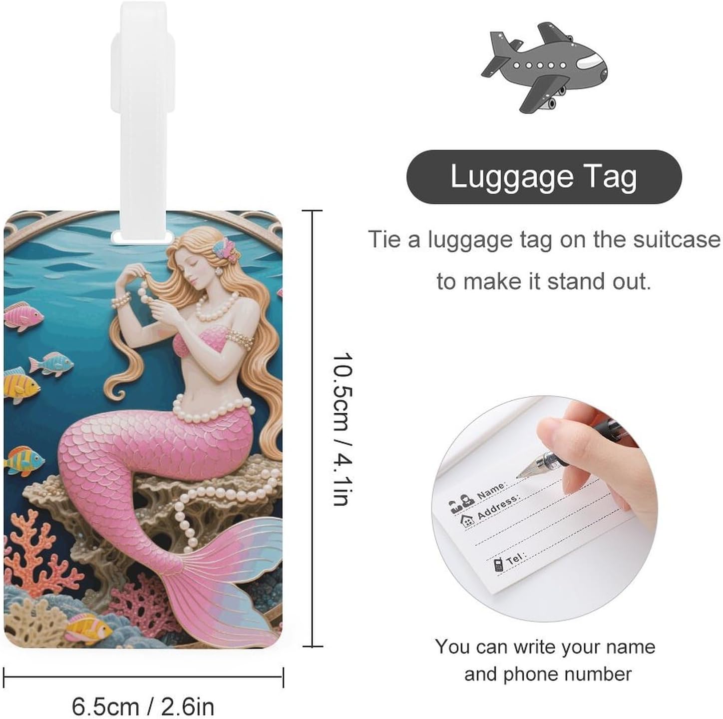Mermaid Coral Comb Luggage Tag with Name ID Card for Suitcase image 2