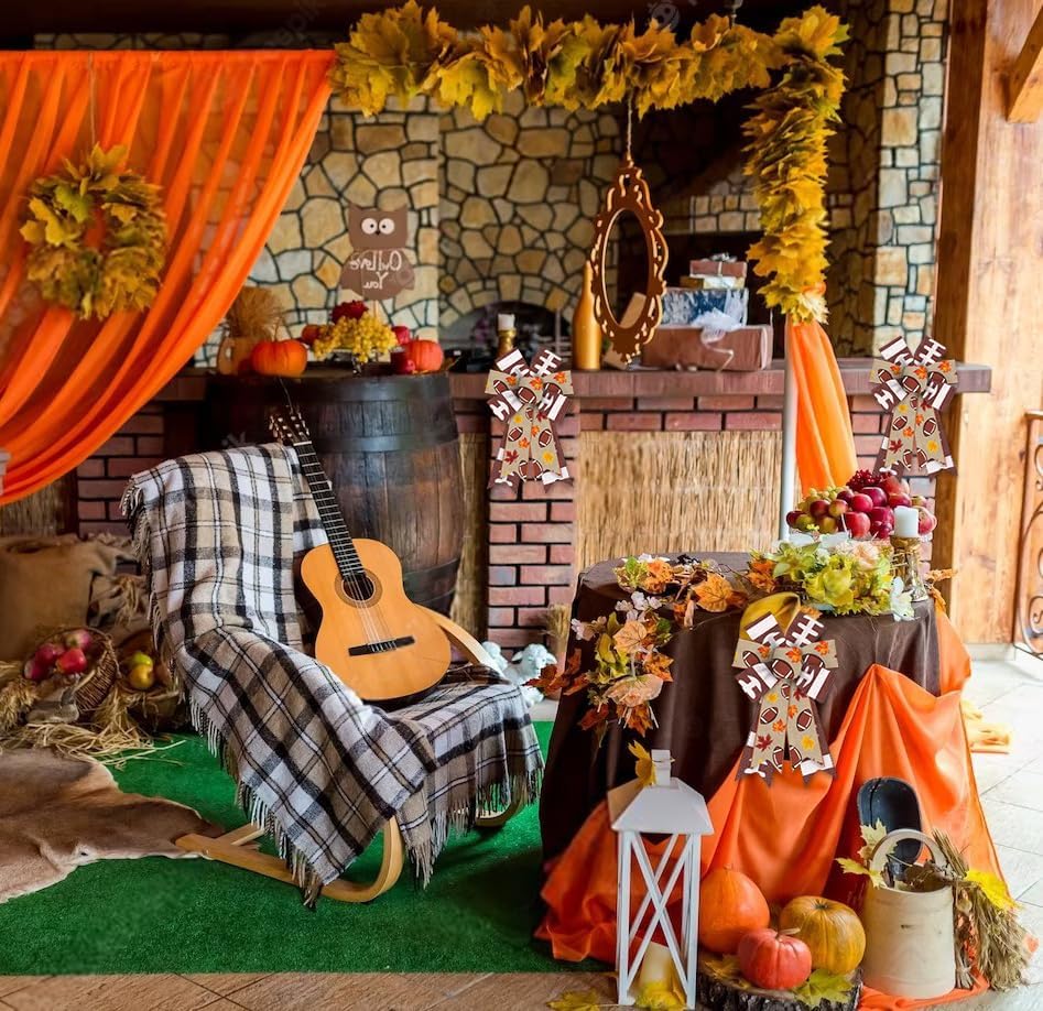 2 Pieces Football Bows for Wreath, American Football Wreath Bows Brown Natural Burlap Bow Maple Leaf Football Craft Bow Holiday Farmhouse Tree Bows for Front Door Football Decorations - Image 5