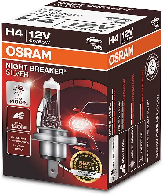 Lâmpada Super Branca OSRAM H4 60/55W para Carro - Compatível com VW, Ford, Toyota