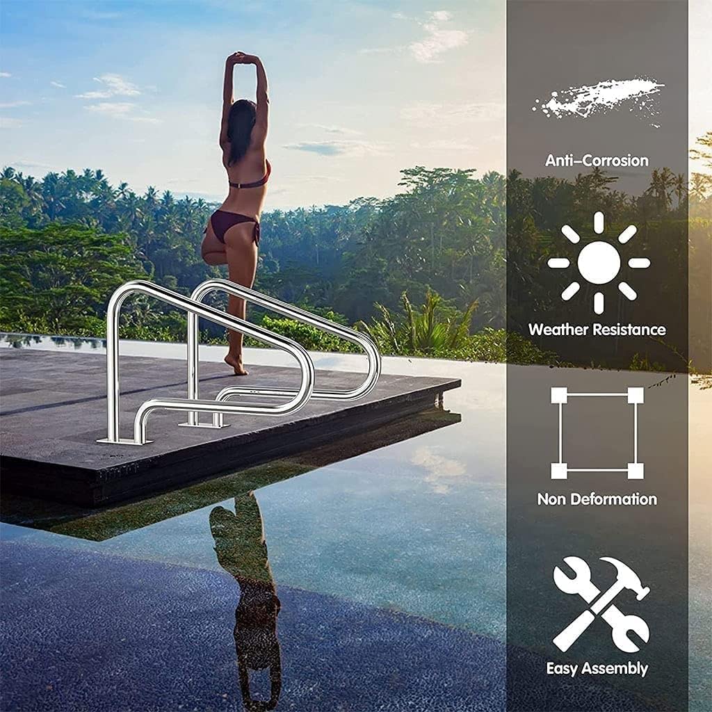 Barandilla de Acero Inoxidable 304 para Piscinas - Barandilla de fácil instalación para Piscinas enterradas - Barandilla de Seguridad Duradera para Mayor Soporte y Estabilidad en el Borde de