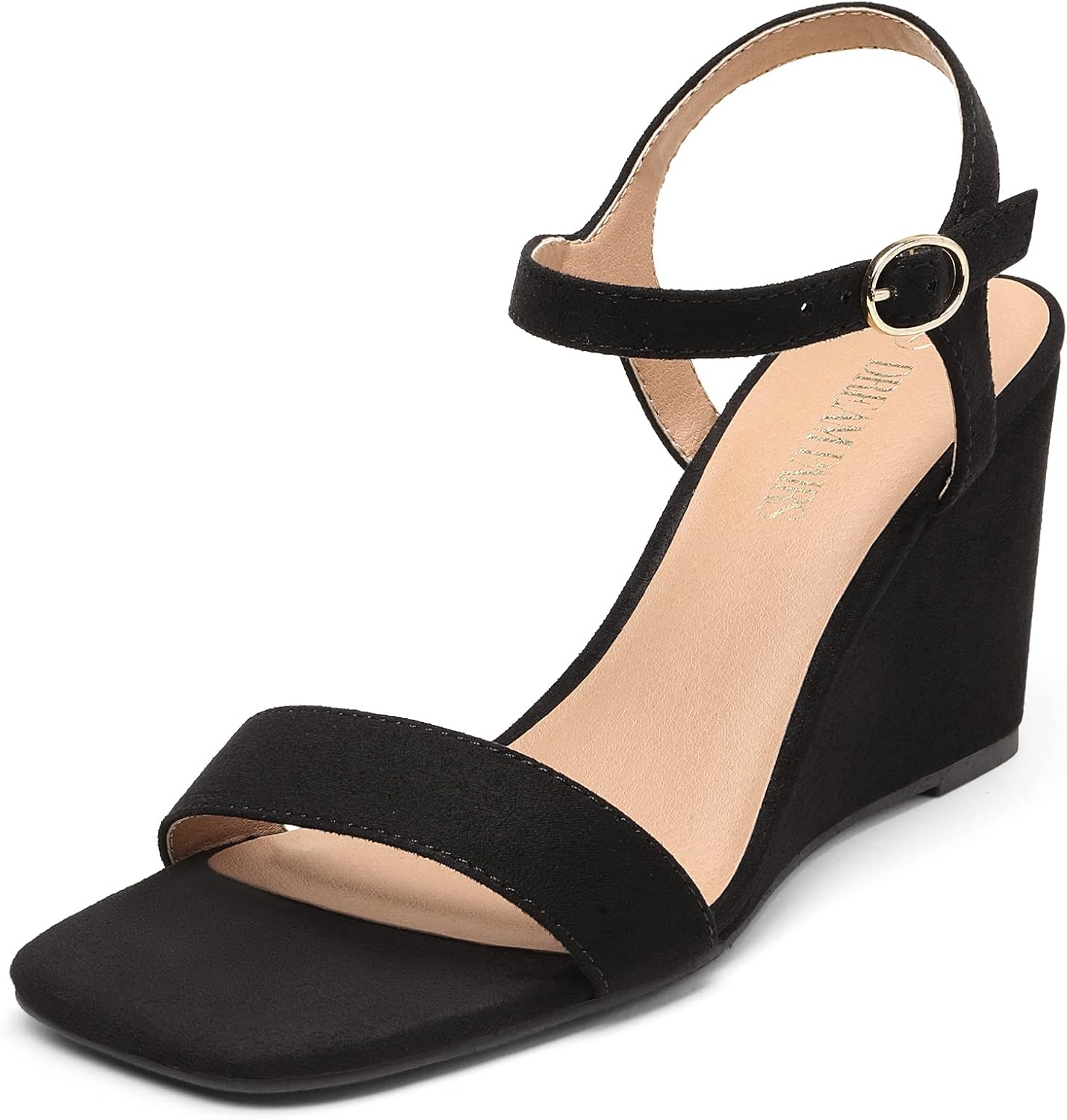 DREAM PAIRS Women’s Casual Dressy Wedge Sandals Cute Square Toe and Buckle Ankle Strappy Slingback Wedding Shoes