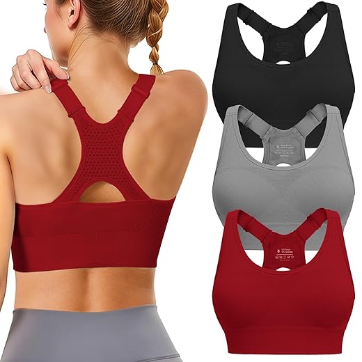 Adjustable Sports Bras for Women: 3 Pack High Support Padded Racerback Sport for Large Bust Workout Running Gym