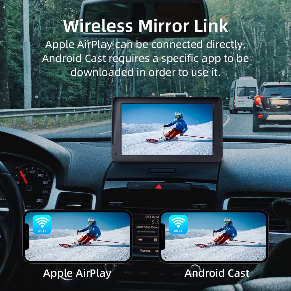 Bezprzewodowy CarPlay i Android Auto, 7-calowy Wyświetlacz Carplay z Kamerą Przednią 2K, Kamera Cofania 1080P, Bluetooth, Mirror Link, FM, AUX, Karta TF