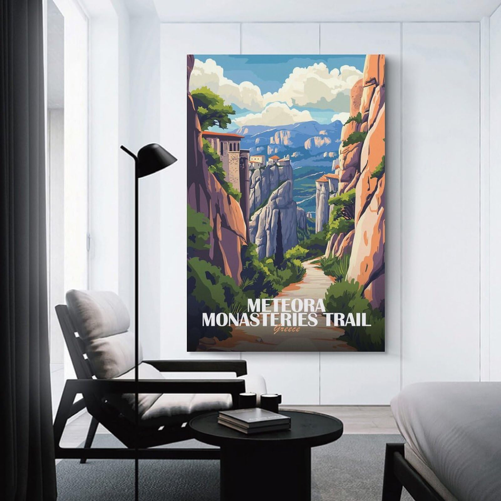 Junmoney Meteora Monasteries Trail Greece Art Hanging Wall Art, 20x30inch(50x75cm), for Entryway, Lounge Links Or Small Walls, Home Artwork for First Impressions