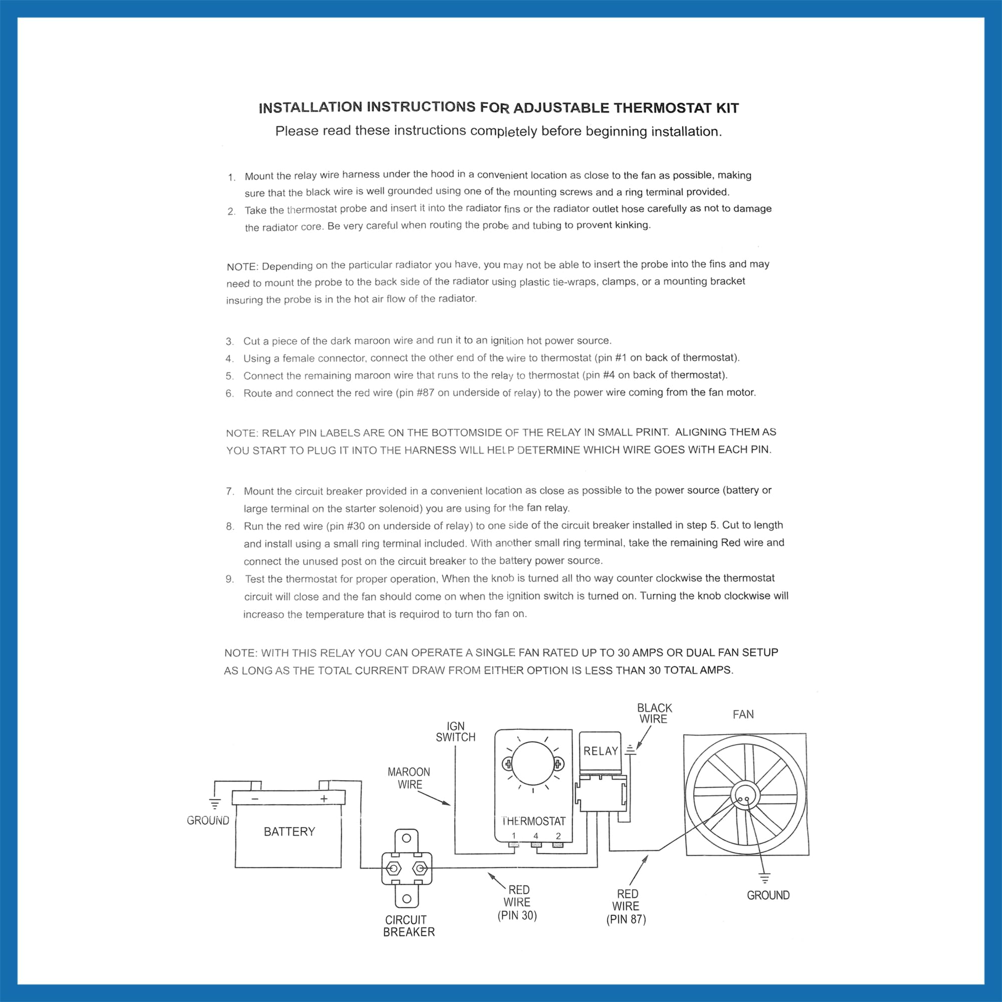 A ABSOPRO 12V Eléctrico Radiador Ventilador Termostato Controlador Cableado Relé Kit Reemplazo de artículo