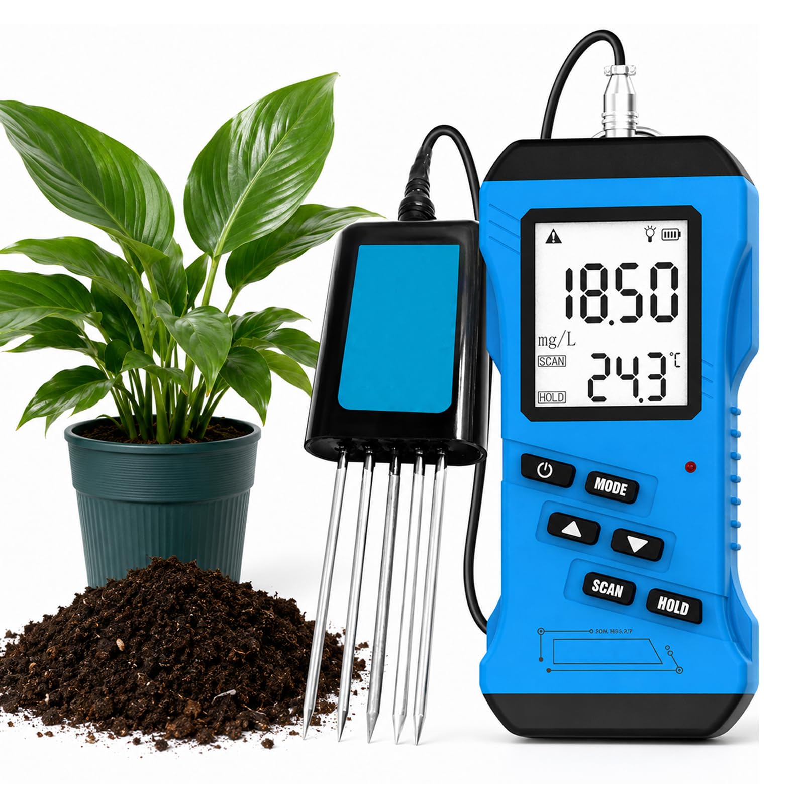 Tester Digitale Del Suolo 7 In 1, Misuratore Di Fertilità Dell'umidità Ph | Test di azoto, fosforo, potassio, pH e umidità del terreno per piante in vaso da giardino e prato