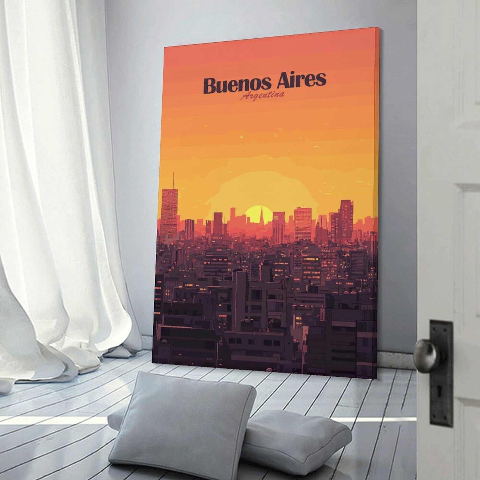 Junmoney Frame-Style-19 Decorative Wall Artwork Buenos Aires Sunset Skyline, 24X36inch(60X90cm), For New Homes, Bedrooms Or Workspaces, Canvas Artwork With Gifting Potential