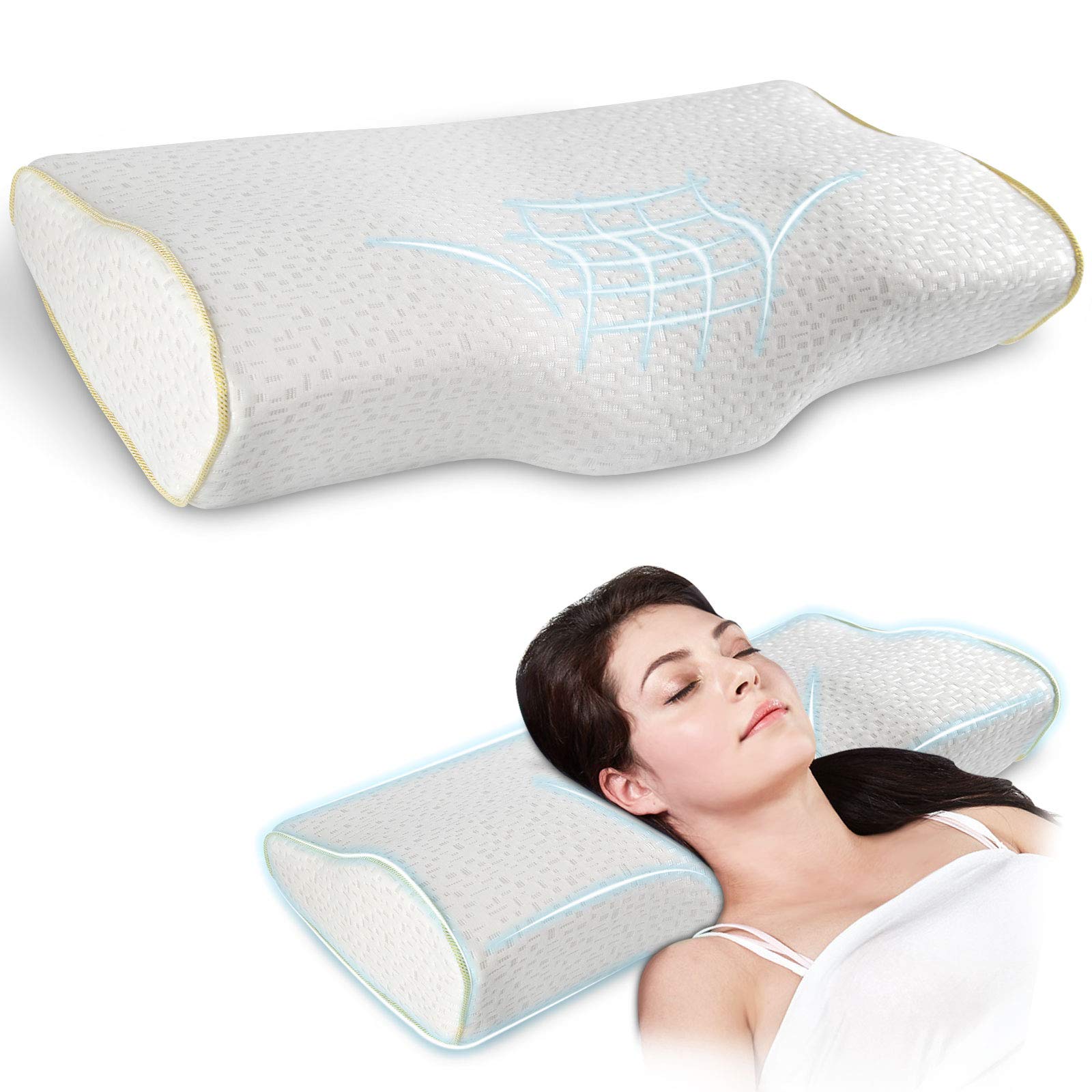 HOKEKI Memory Foam Pillow,Cervical Support Pillow for Side Sleepers,Orthopedic Contour Pillow