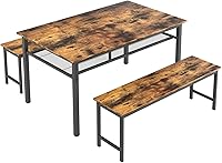 Vista 4 de Juego de mesa de comedor de 3 piezas de 43 pulgadas, mesa de cocina y bancos de granja, juego de mesa de comedor rectangular con 2 bancos, juego