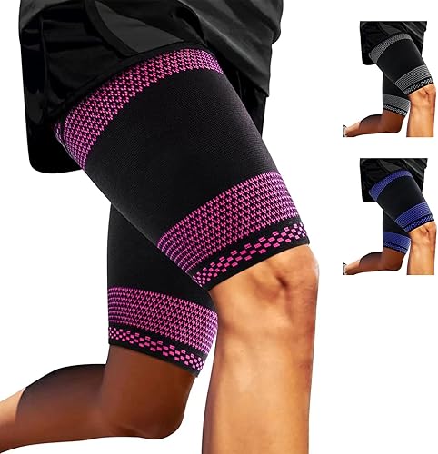 ABYON Mangas de apoyo de compresión para muslos (1 par), soporte para muslo, elástico transpirable para aliviar el dolor de los cuádriceps, mangas