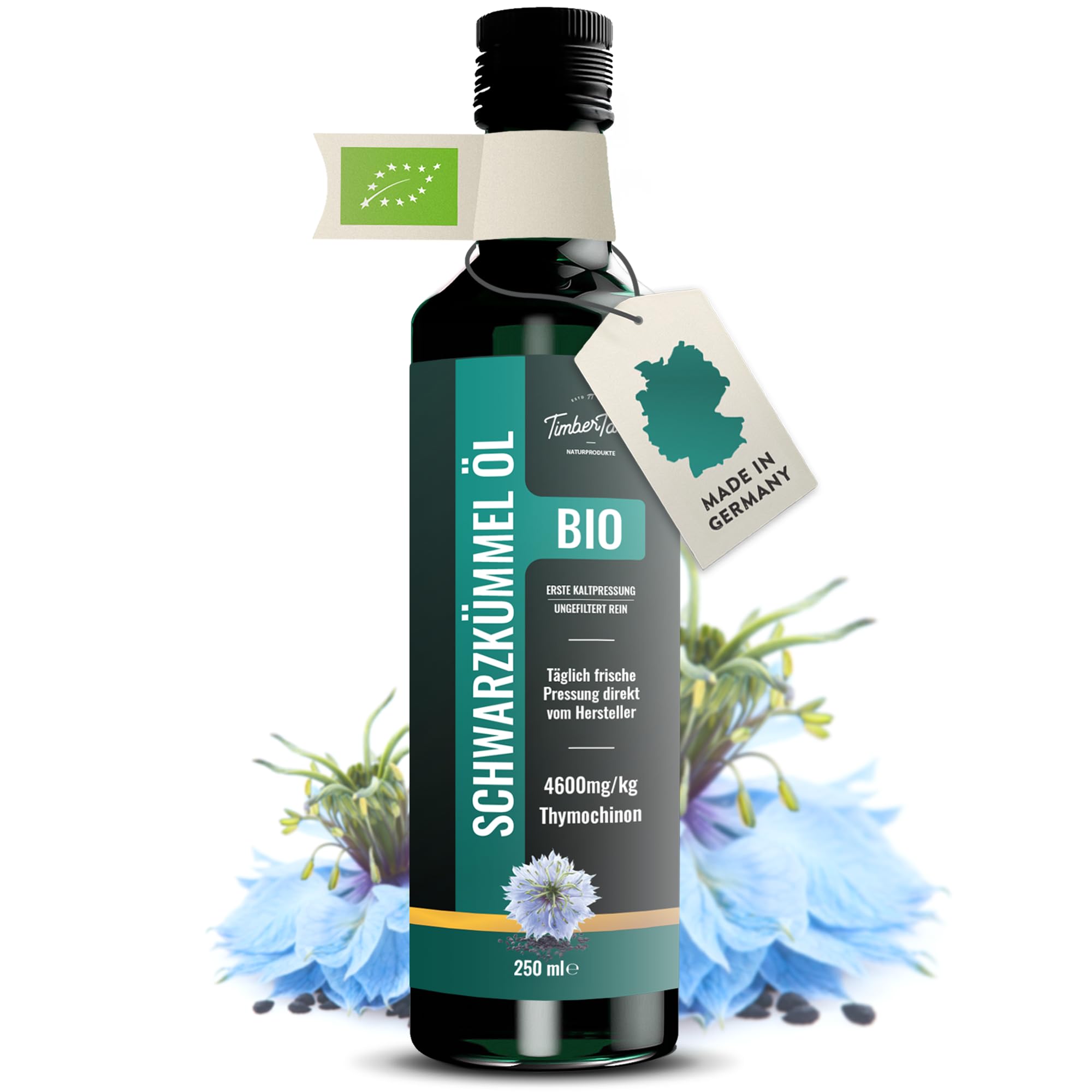 Nigella Schwarzkümmelöl Bio kaltgepresst 250ml ungefiltert & ohne Zusatzstoffe – Ägyptisches Black Seed Oil mit hohem Thymochinongehalt Caus deutscher Ölmanufaktur