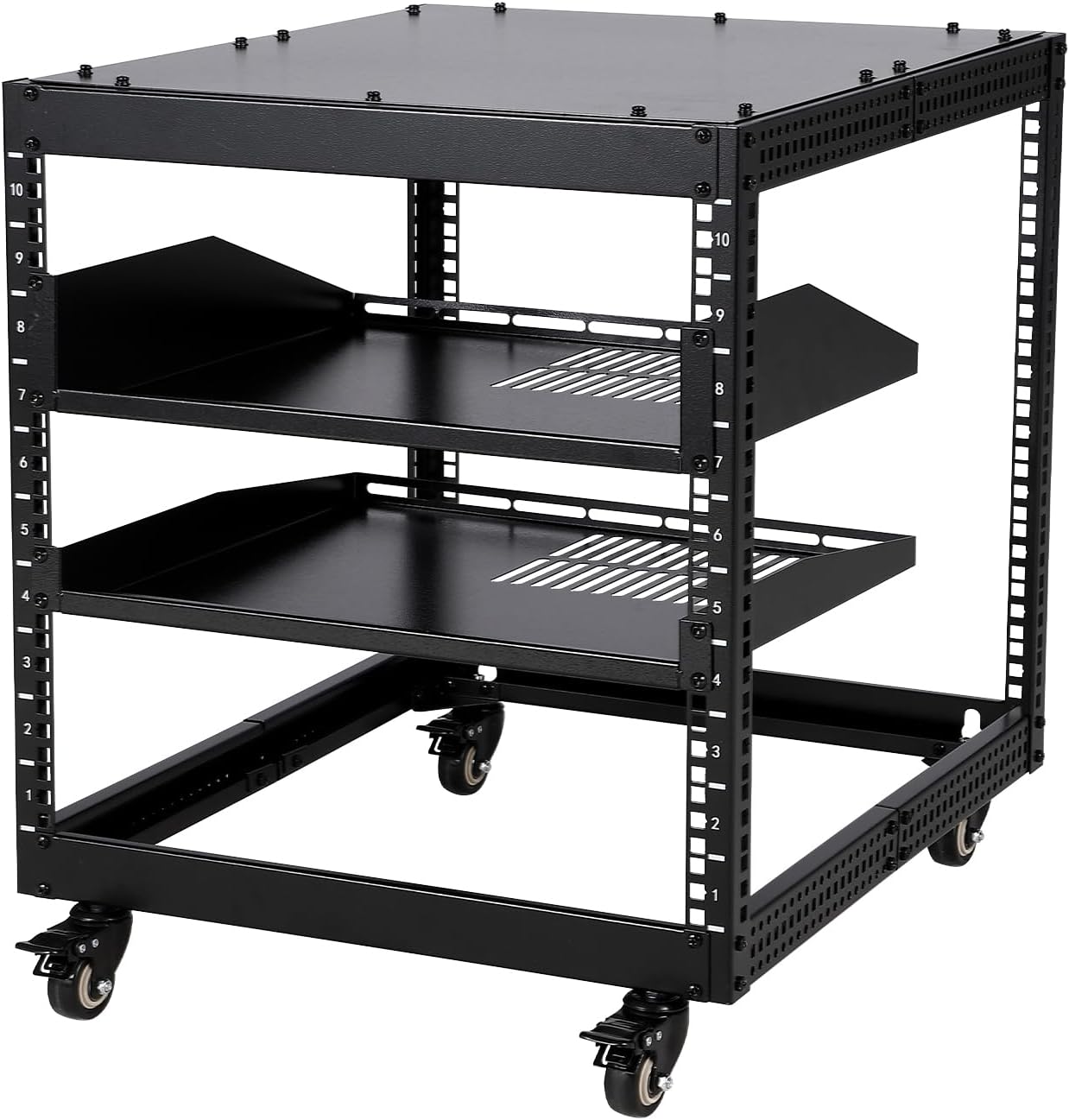 10U Open Network Cabinet with 2 Trays & Casters