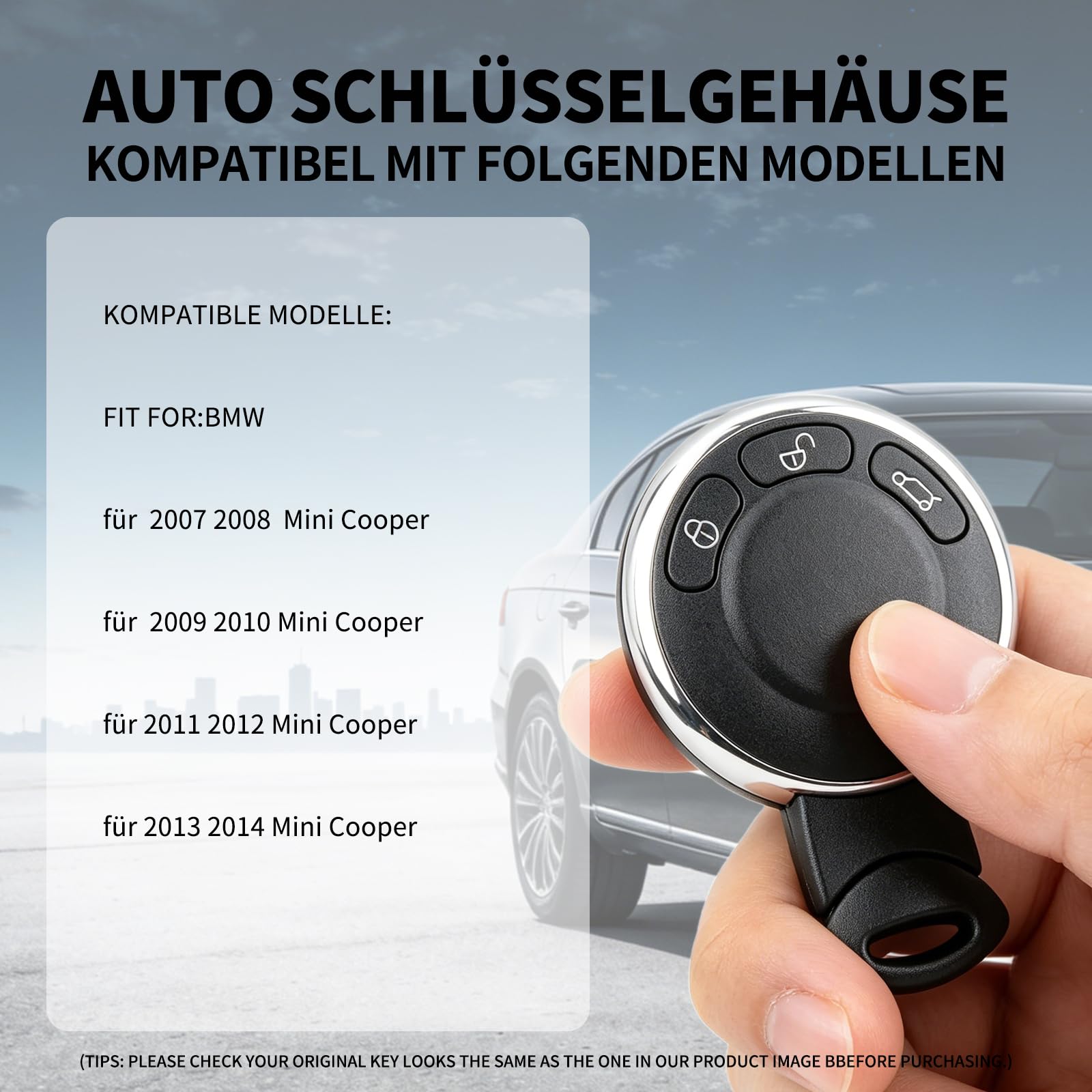 Autoschlüssel Fernbedienung kompatibel mit BMW Mini Cooper, Countryman, Clubman, 868MHz ID46 Chip KR55WK49333
