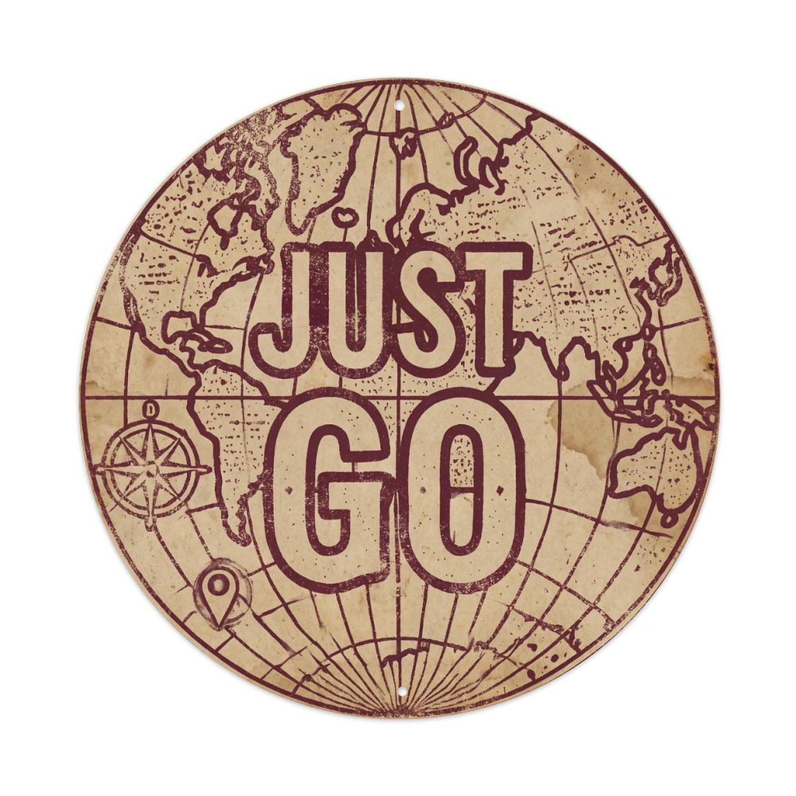 Este 8X8inch Style Vintage World Map With Compass Just Go Rebel Metal Tin Sign
