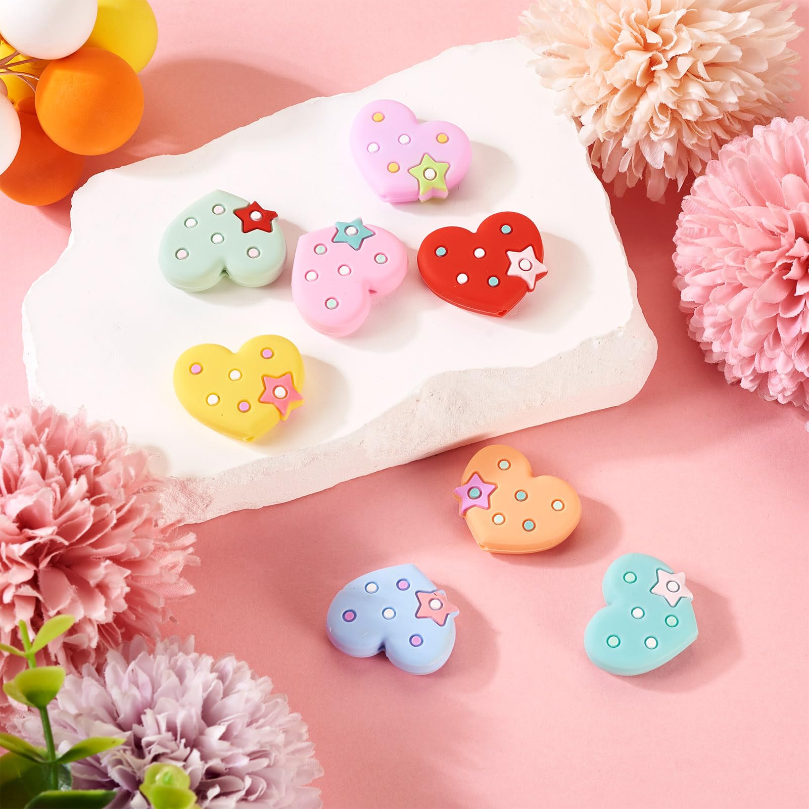 Silicone Heart Beads 8Pcs - Large Love Charms For Keychains & Jewelry Making