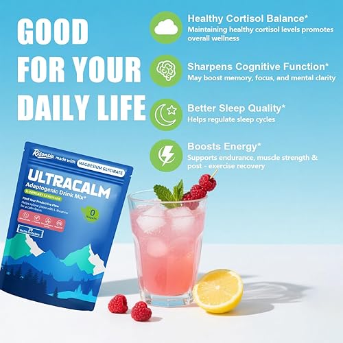 Miniatura 2 de UltraCalm Super Cortisol Bebida con glicinato de magnesio, Ashwagandha, L-teanina, vitamina D3, polvo de magnesio para el sueño y el alivio del
