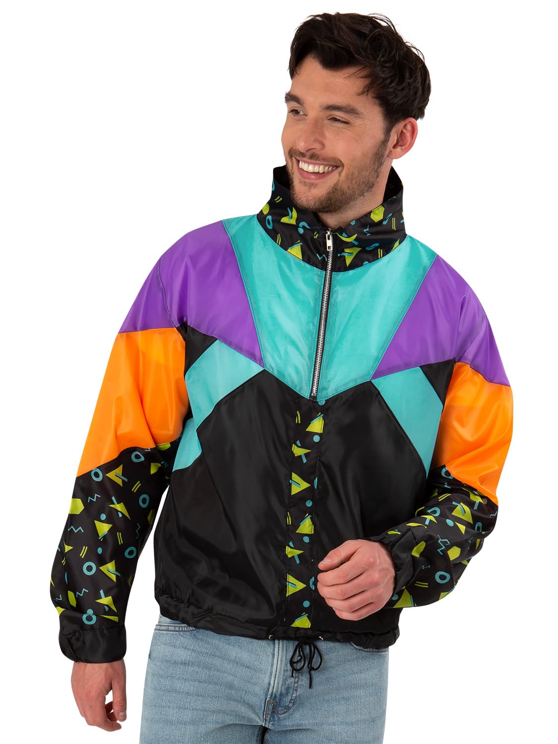 Smiffys Windbreaker Jacket Unisex – Black, 80s Style, Chest 30–32, Waist 24–26, Leg 29.75