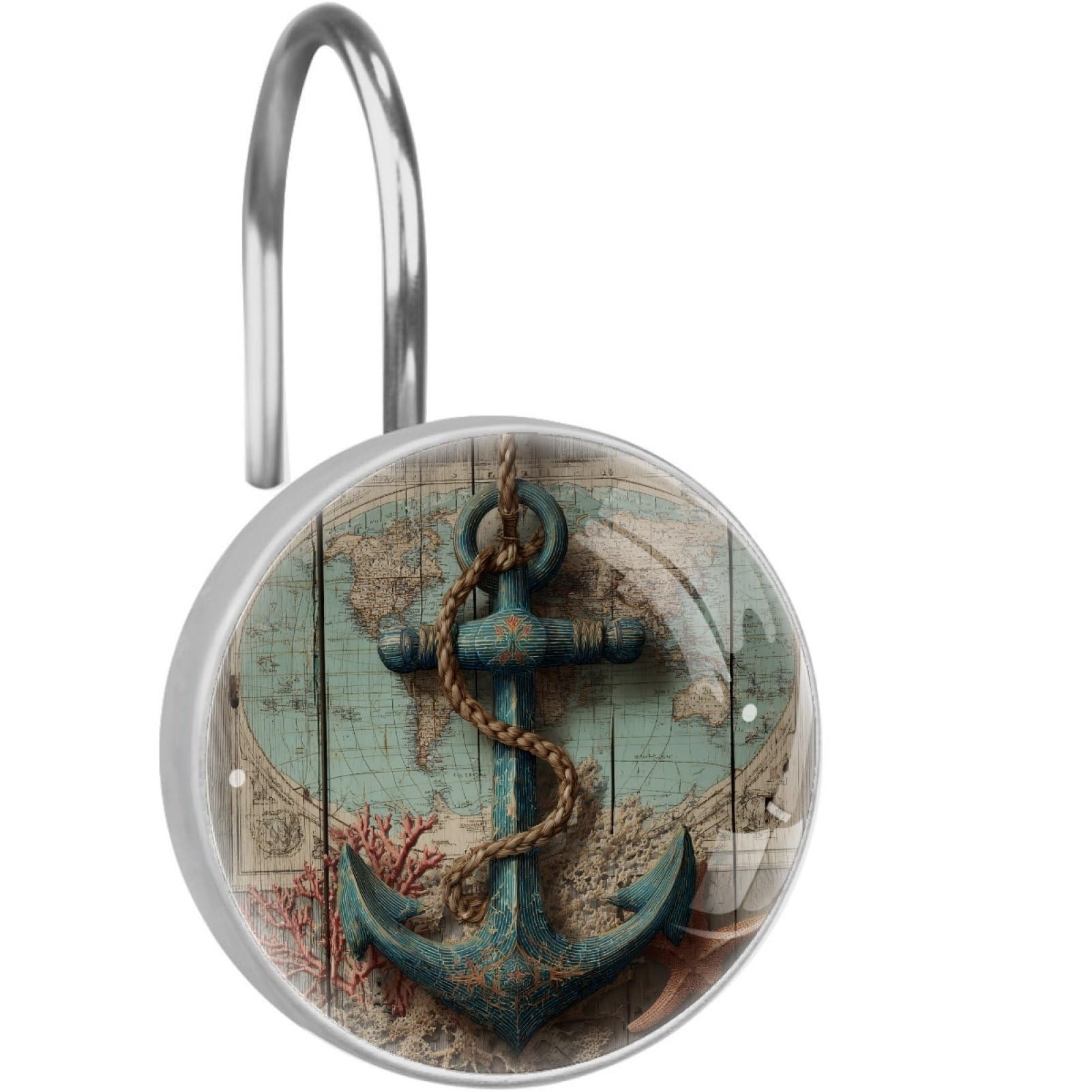 VAPOKF Shower Curtain Hooks, Starfish Anchor Rust Proof Decorative Shower Curtain Rings, Modern Farmhouse Designer Shower Curtain Hangers for Bathroom, 12Pcs