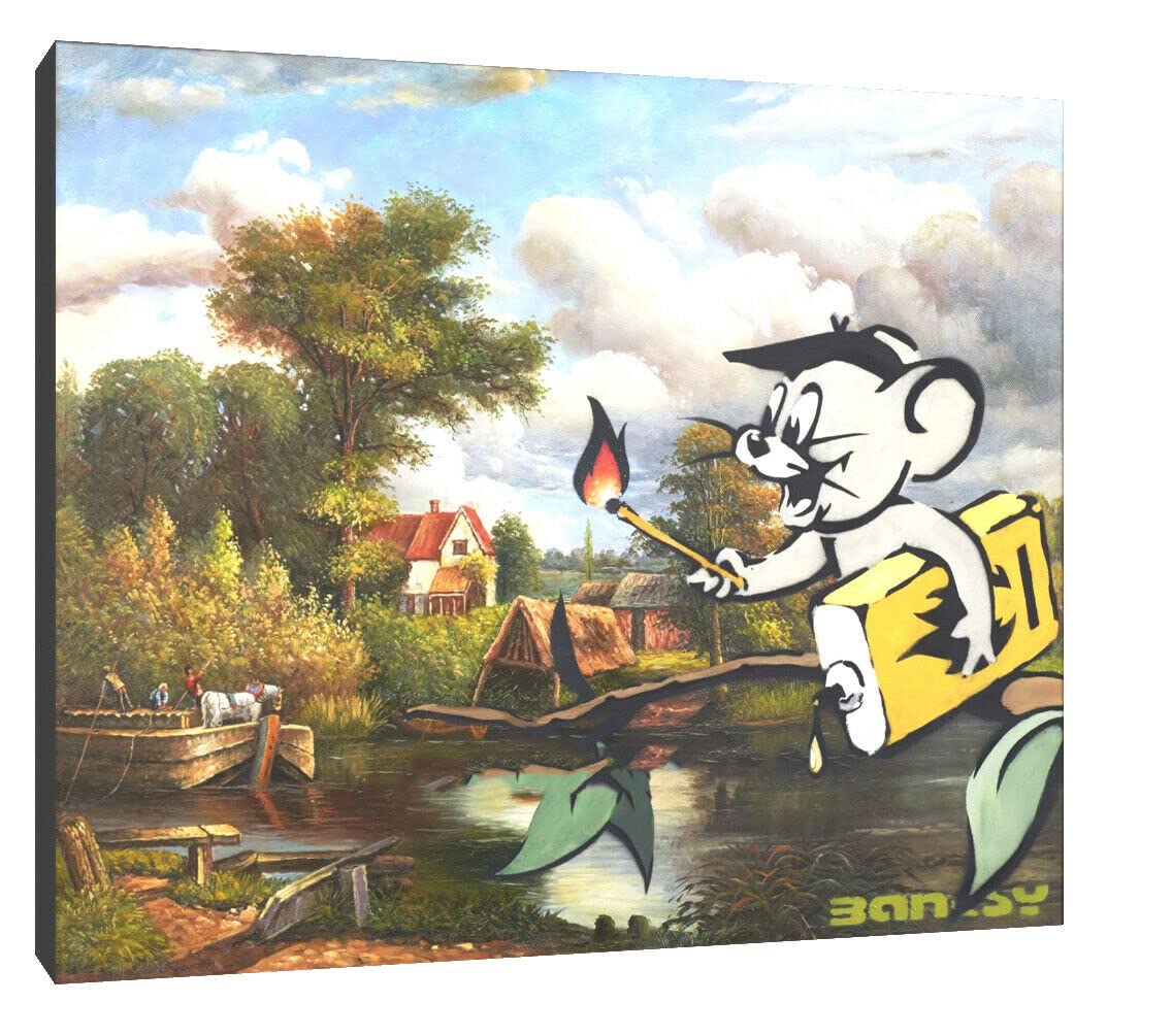 mr brainwash banksy jerry canvas sizes wall art Wood Framed Ready to Hang XXL print (A0 42x30inch)