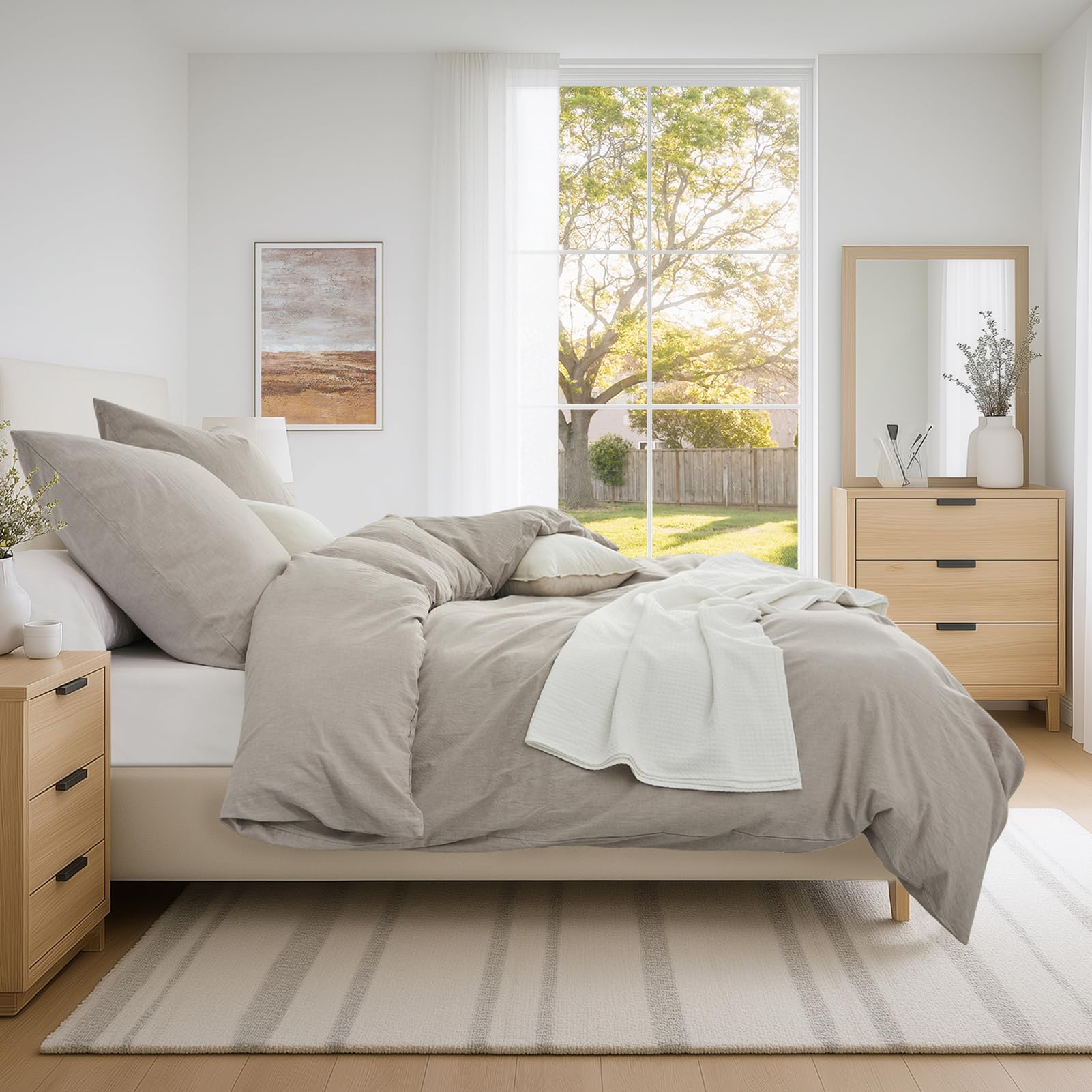 Funda Nórdica Cama 180 Lino,Algodón Lavado Súper Suave con Cremallera, Certificación Oeko-Tex 1 Funda de Edredón 240x220 + 2 Fundas de Almohada 80x80 cm