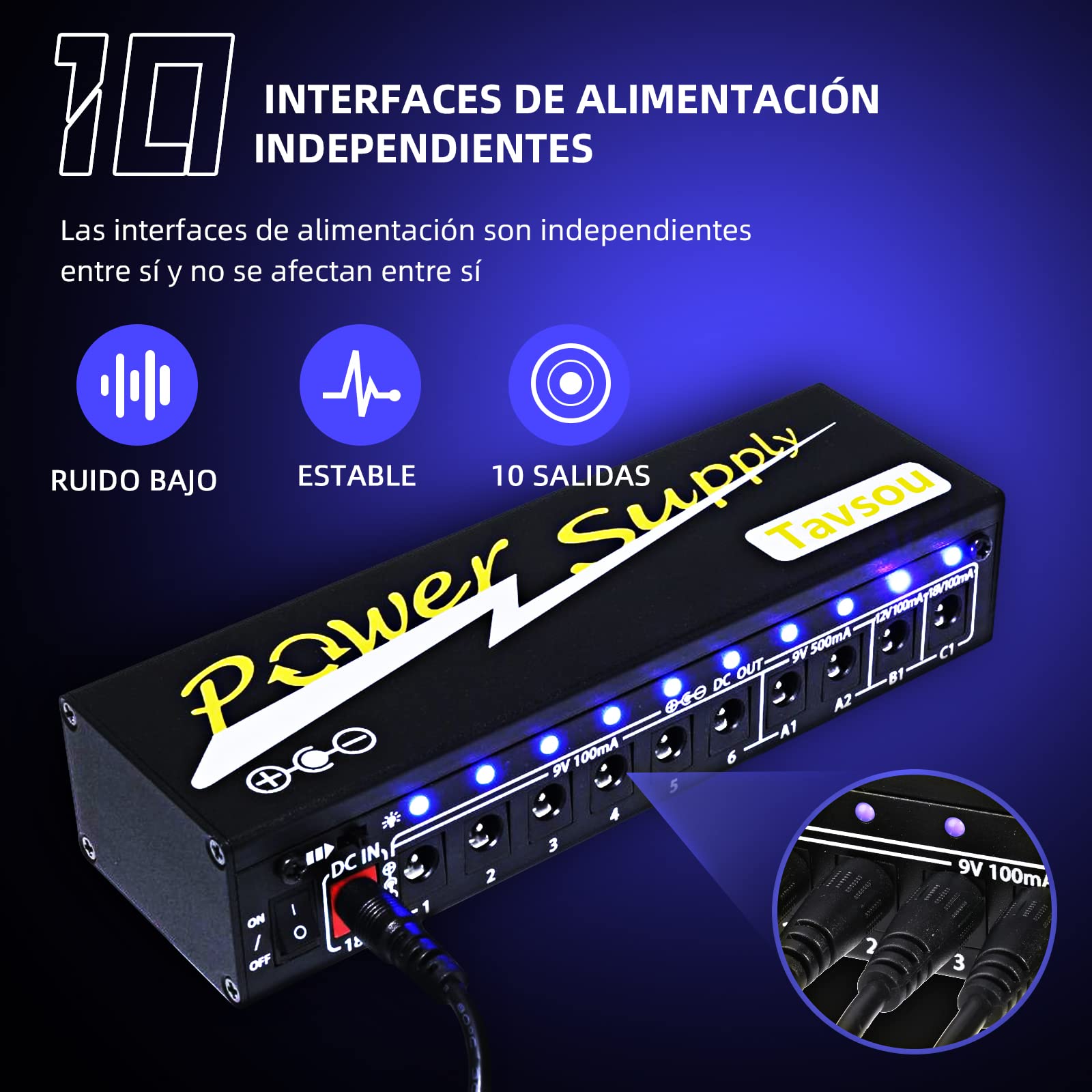 Alimentación del Pedal de efecto de Guitarra con 10 Salidas de Corriente Continua Aisladas 9V / 12V / 18V EU Enchufe