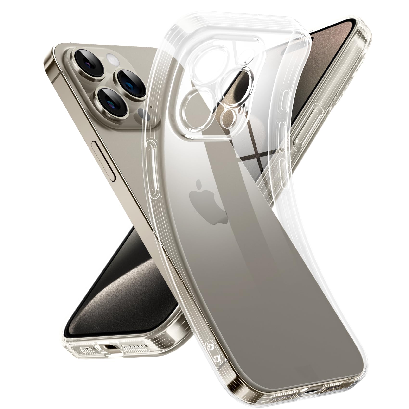 Supdeal Crystal Clear Case for iPhone 15 Pro, [Not Yellowing] [Camera Protection] [Military Grade Drop Tested] Transparent Shockproof Protective Phone Case Soft Silicone Slim Cover, 6.1", Transparente