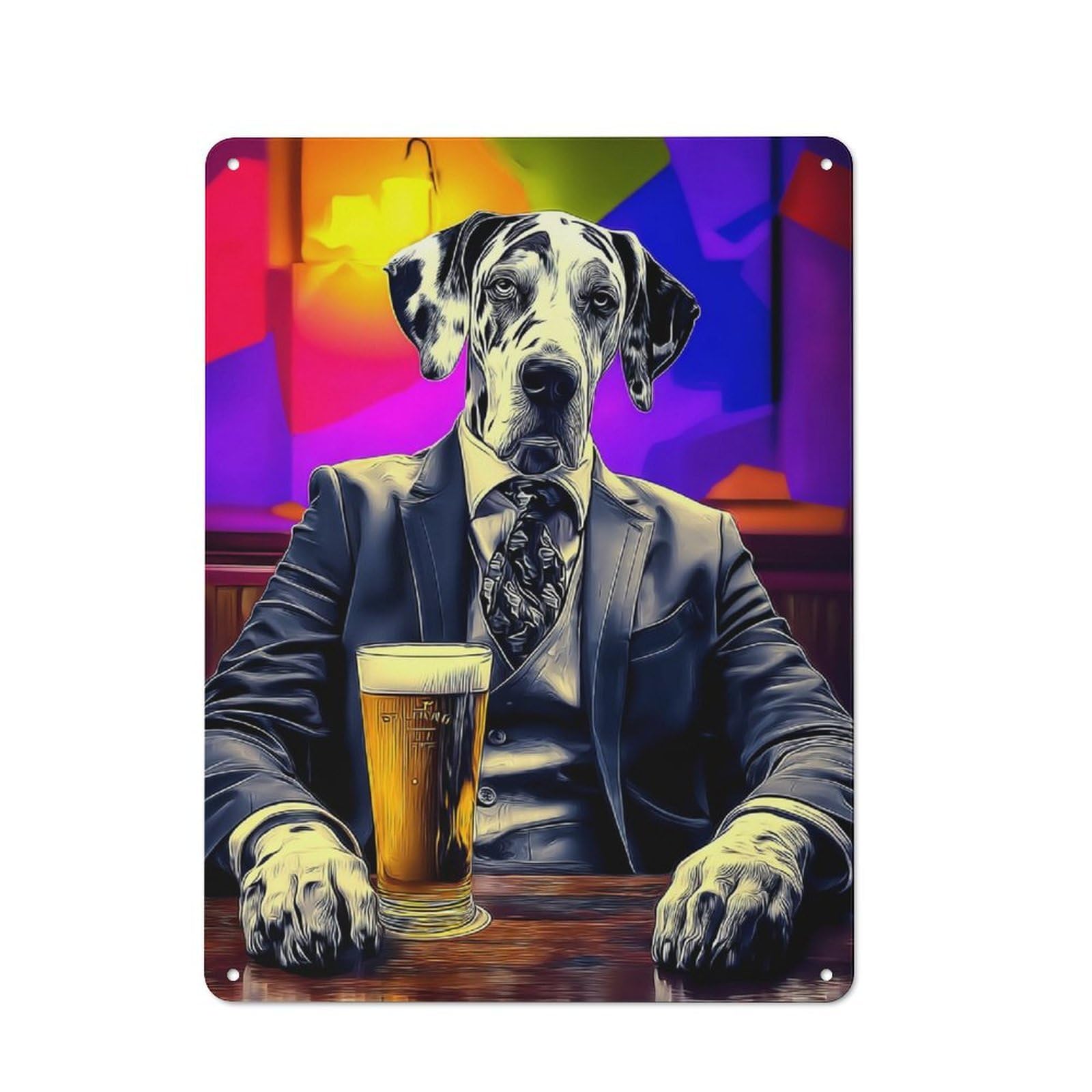 Junmoney Great Dane Enjoying A Pint In A Bar Vintage Tin Sign 40X30cm, Nostalgic Retro Room Decor For Bedroom, Office, Home Bar Or Dining Room