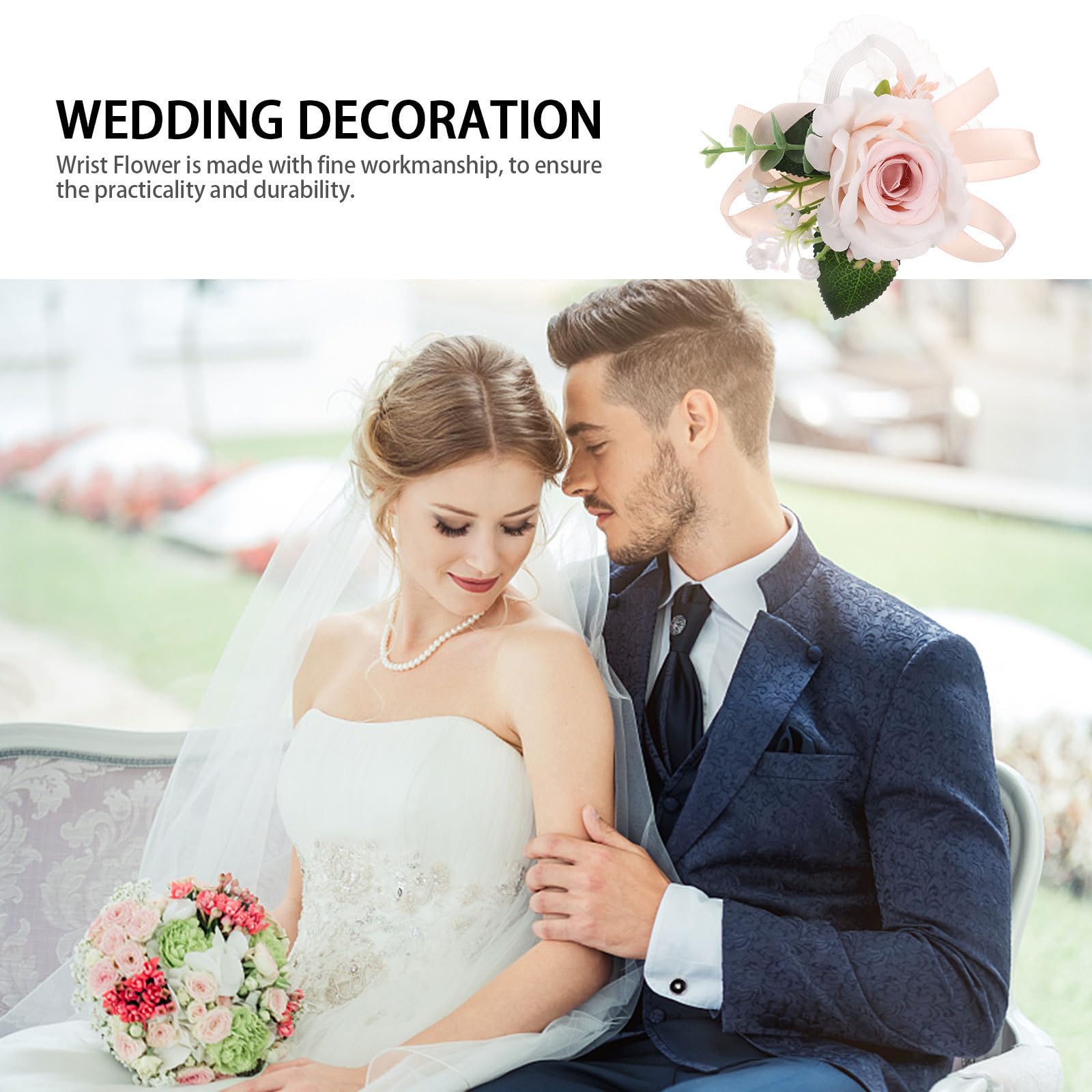 Set 6 Pezzi Braccialetti Fiori per Matrimonio Accessori Costume da Sposa e Damigella Eleganti e Semplici per Festa Nuziale