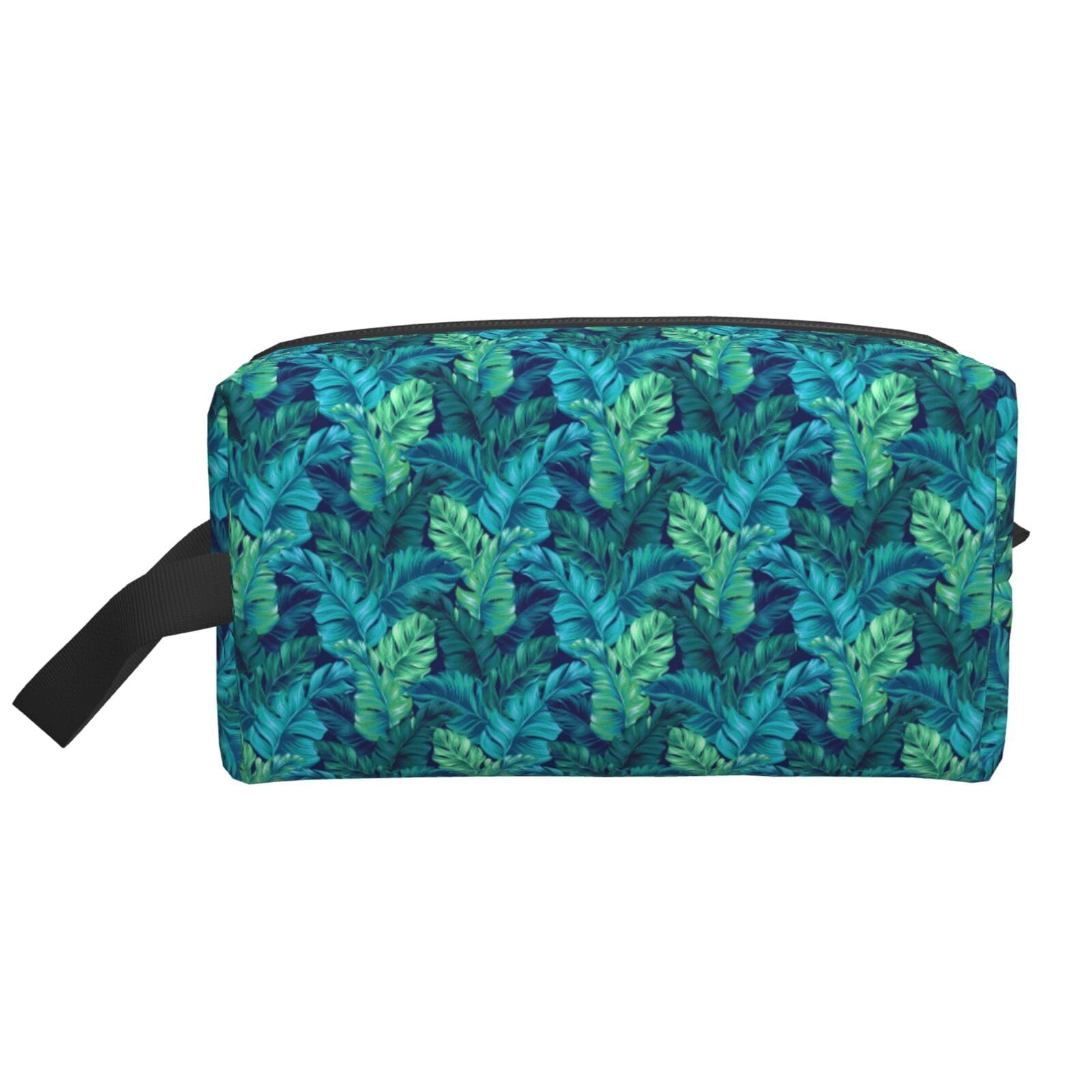 Ercgad Unisex White Tropical Palm Leaves Print Large Capacity Travel Toiletry Bag Cosmetic Pouch Daily Storage Makeup Case