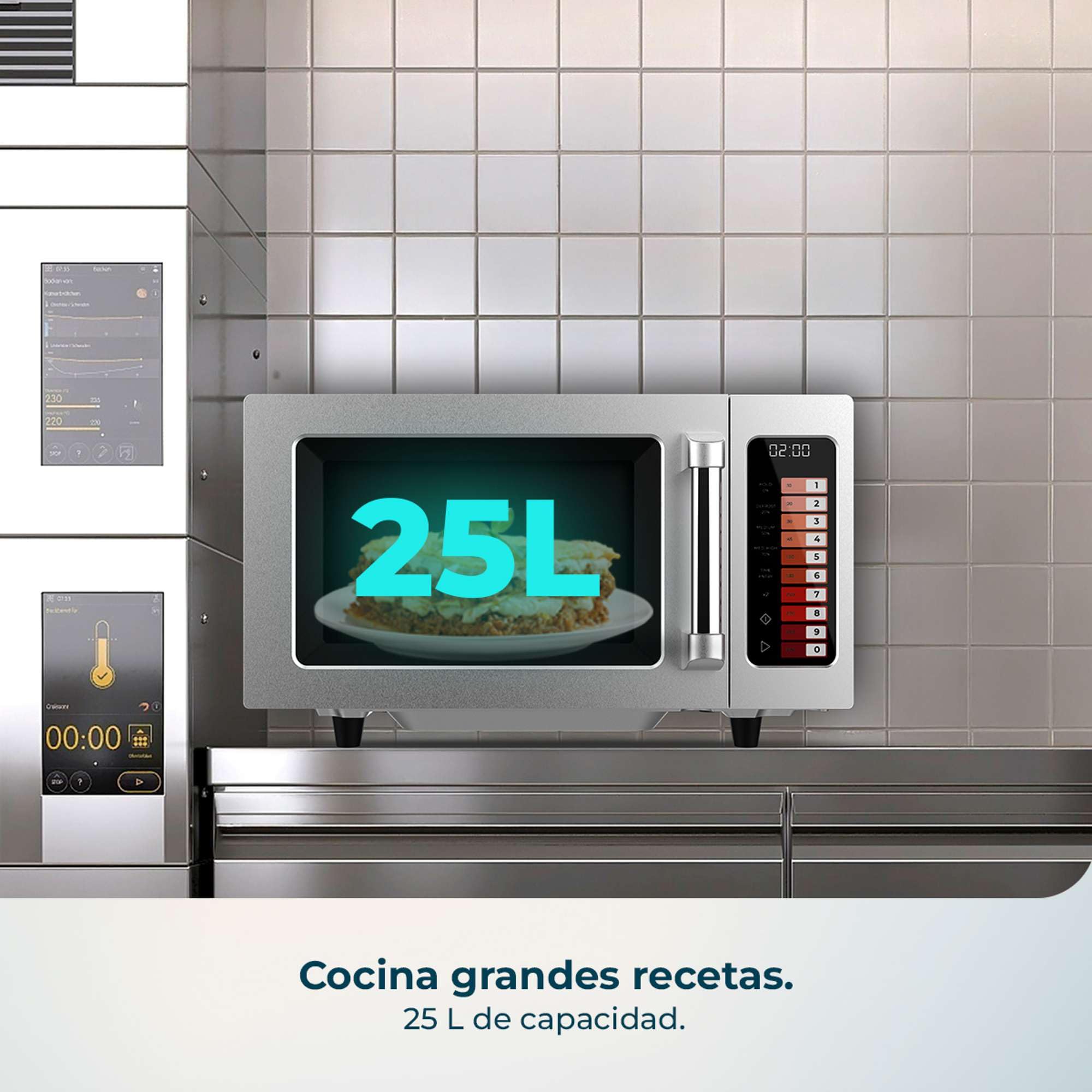 Cecotec Microondas sin Plato Profesional - 25L - FlatPro 2500 Touch. 1000W, Magnetrón, Botones Táctiles, Temporizador 60min, 100 Programas, Potencia Regulable, Descongelado Uniforme, Aviso, Inox