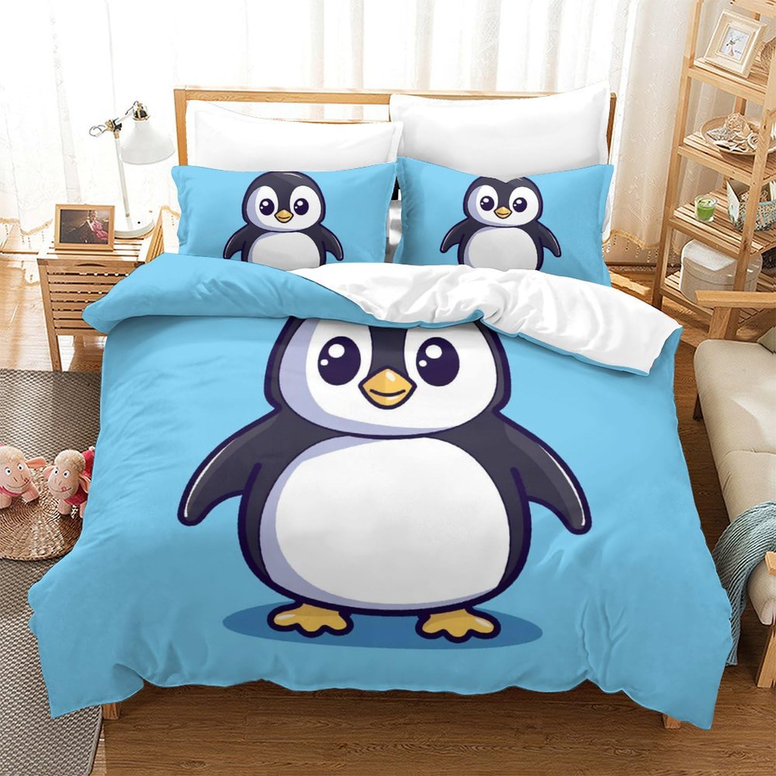 Housse de couette avec fermeture éclair Le Pingouin 2 pièces 260x220cm pour lit XXL garçon et adulte