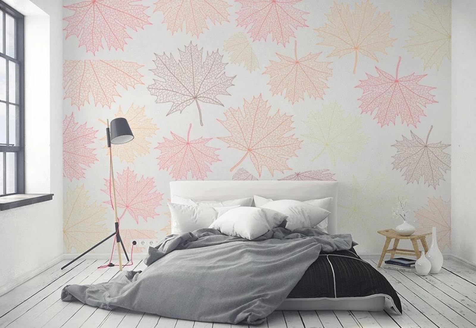 Papier peint panoramique 3D à texture premium feuilles roses