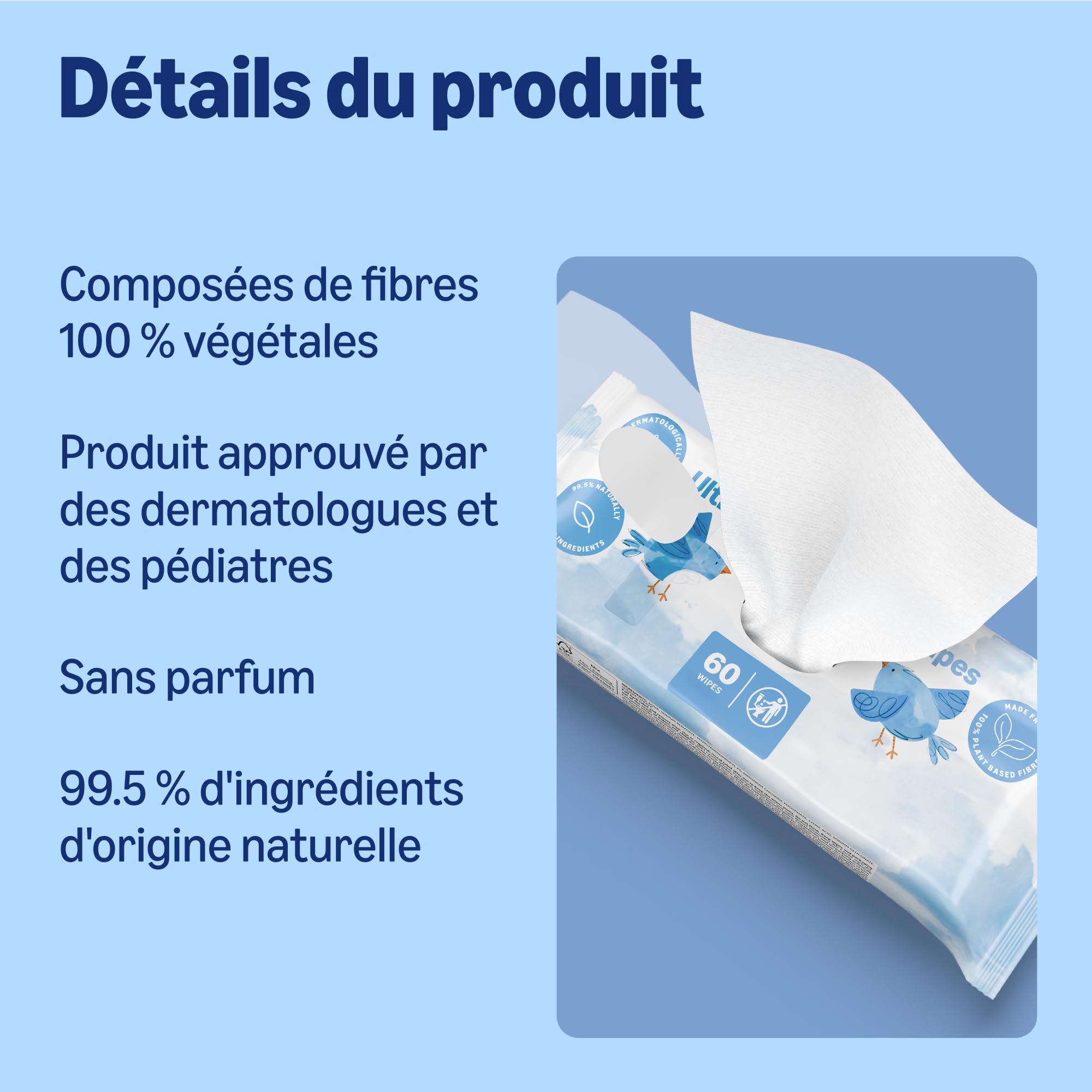 by Amazon Lingettes pour Bébé Ultra-Douces, 100% Fibres Végétales, 99% Eau, 720 Lingettes, Non Parfumées, 12 Paquets de 60