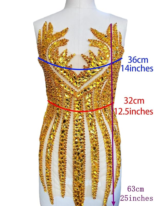 Big Rhinestones Handmade Beautiful Large Bodice Applique Patch with Crystal and Beads for Dresses (Sky Blue) by MOPISVN - Used condition - Image 5