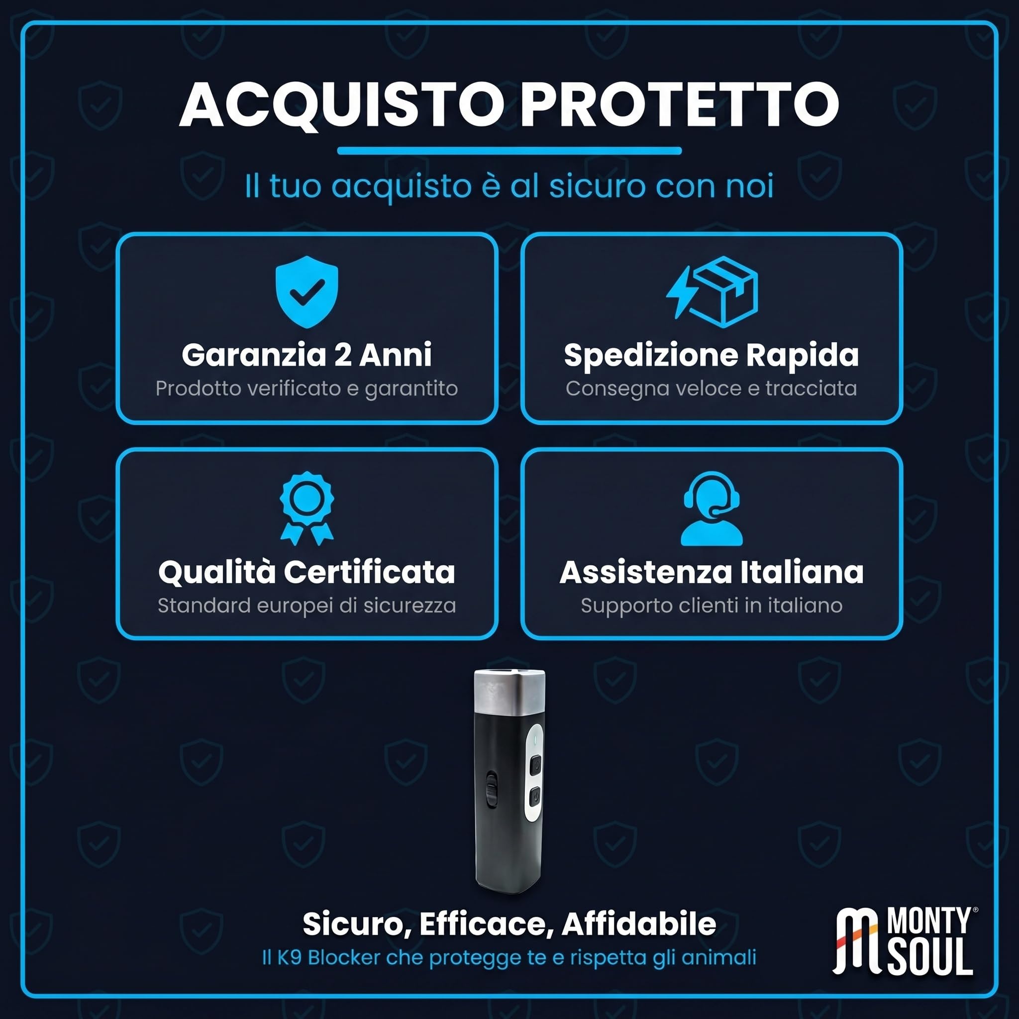 Dispositivo di Protezione da Attacchi di Cani con Ultrasuoni Potenti e LED Flash, Raggio 20m, Batteria Inclusa