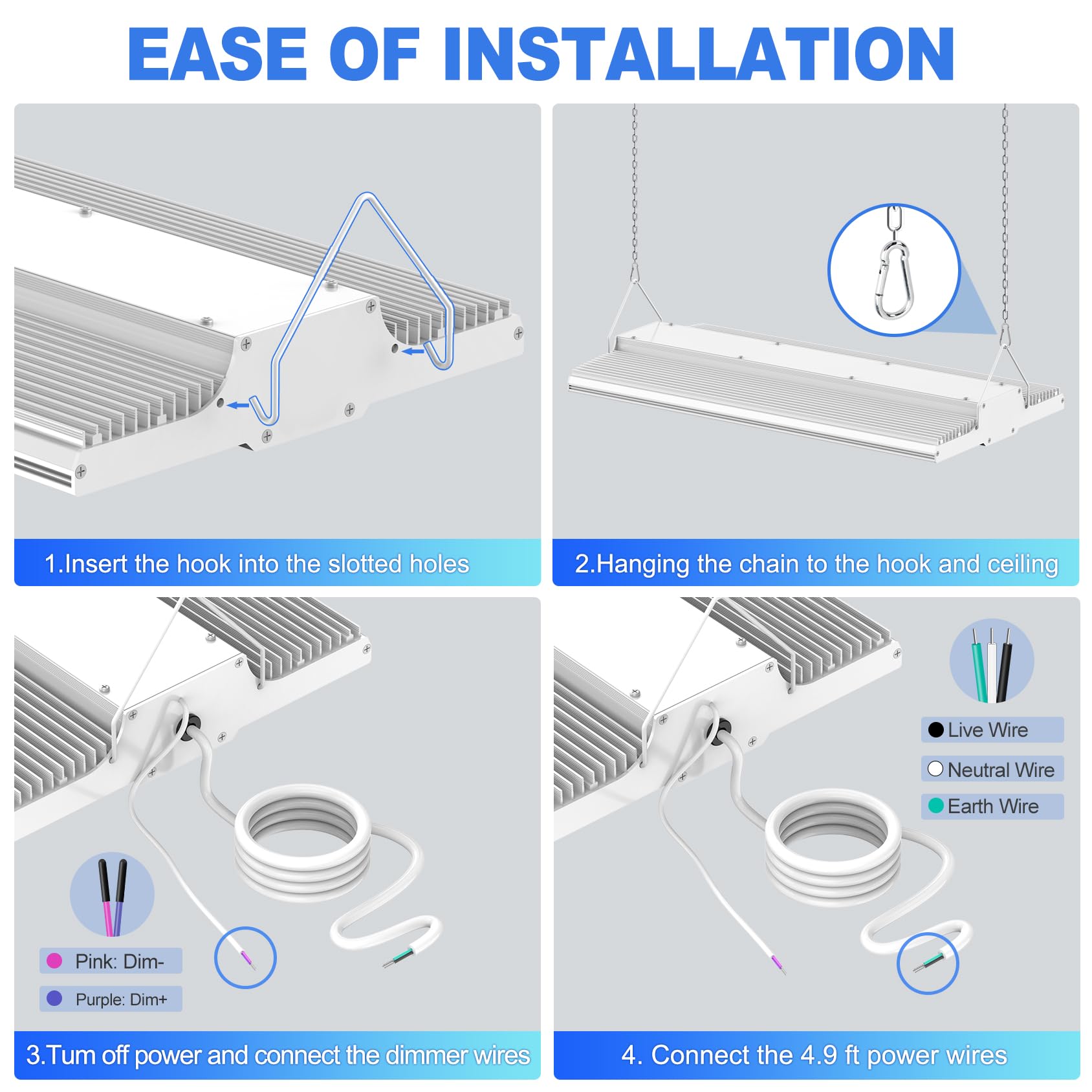 150W Linear High Bay Shop Light 22500LM UL DLC Listed 5000K LED High Bay Light 0-10V Dimmable 150LM — view 6