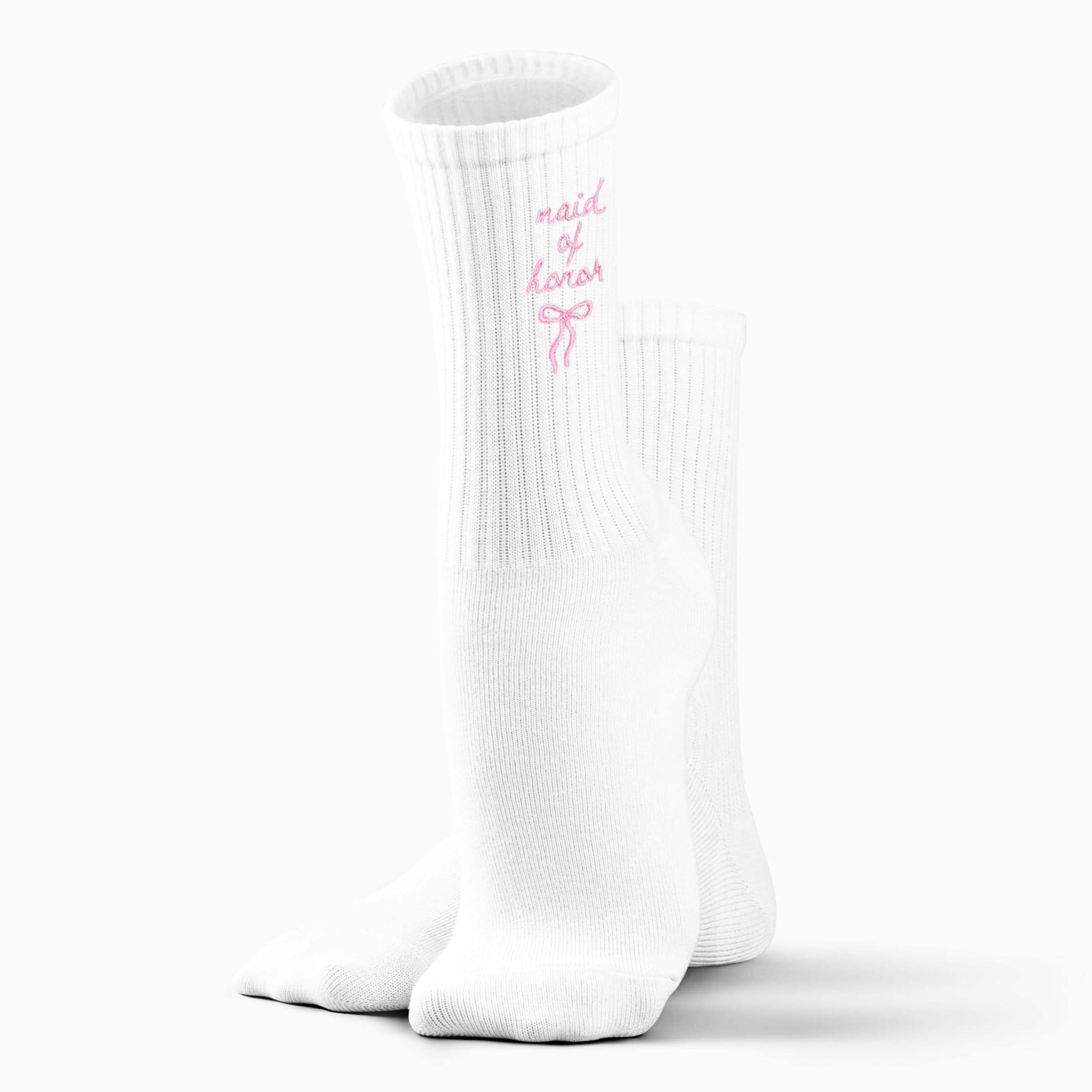 Maid of Honor Embroidered Socks with Pink Bow - Wedding Party Gifts for Maid of Honor, Bride Tribe Socks