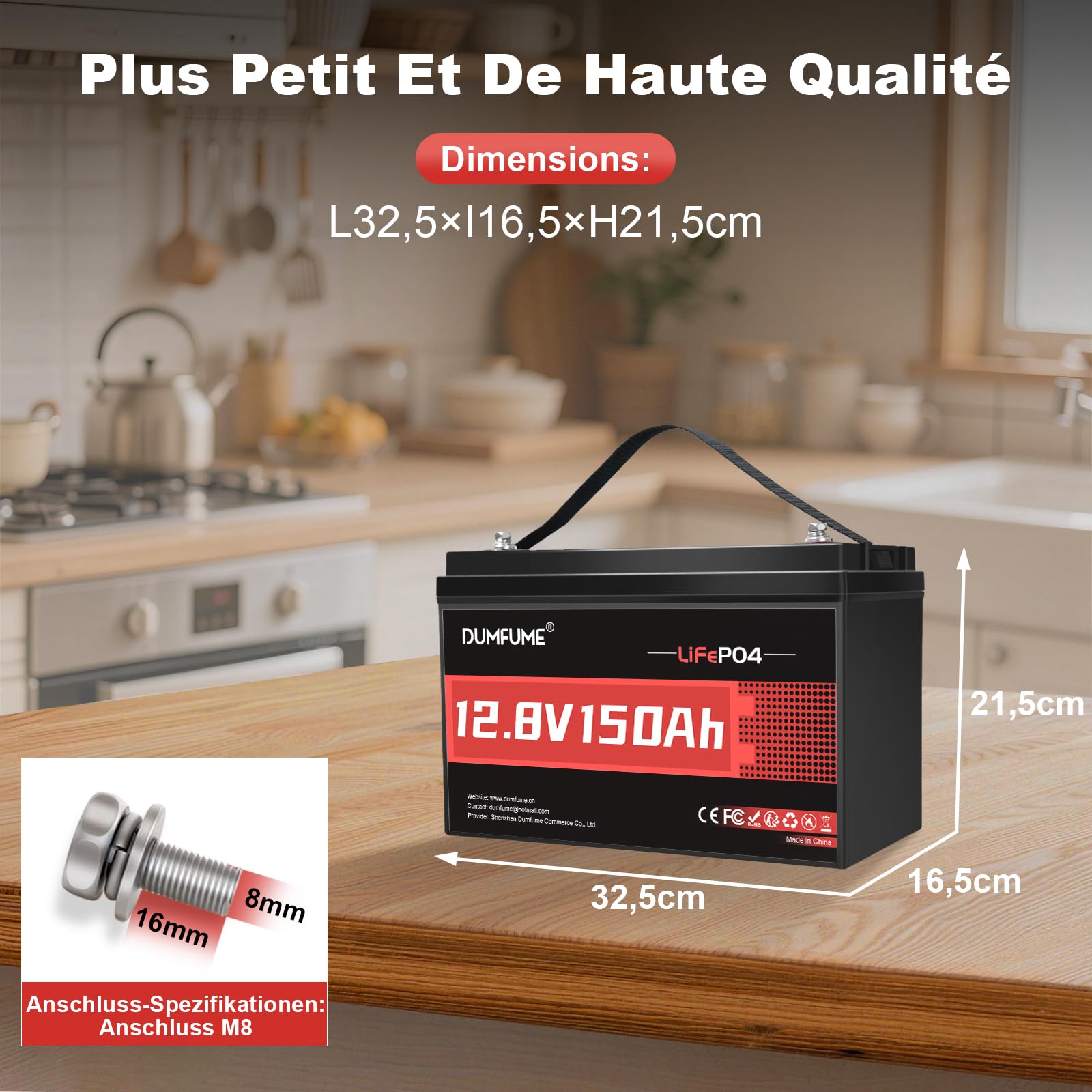 Batterie Lithium LiFePO4 12V 150Ah - 1,92KWh Batterie Camping-Car Compacte pour Installations Solaires, Camping Photovoltaïque, Alimentation Secours, 6000+ Cycles BMS Intégré Protection