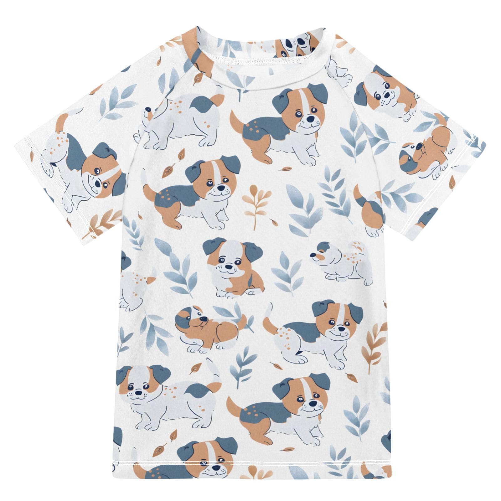 ALAZA Kids Rash Guard Boys Toddler Swim Shirts Short Sleeve Dog and Grass UPF 50+ 3T